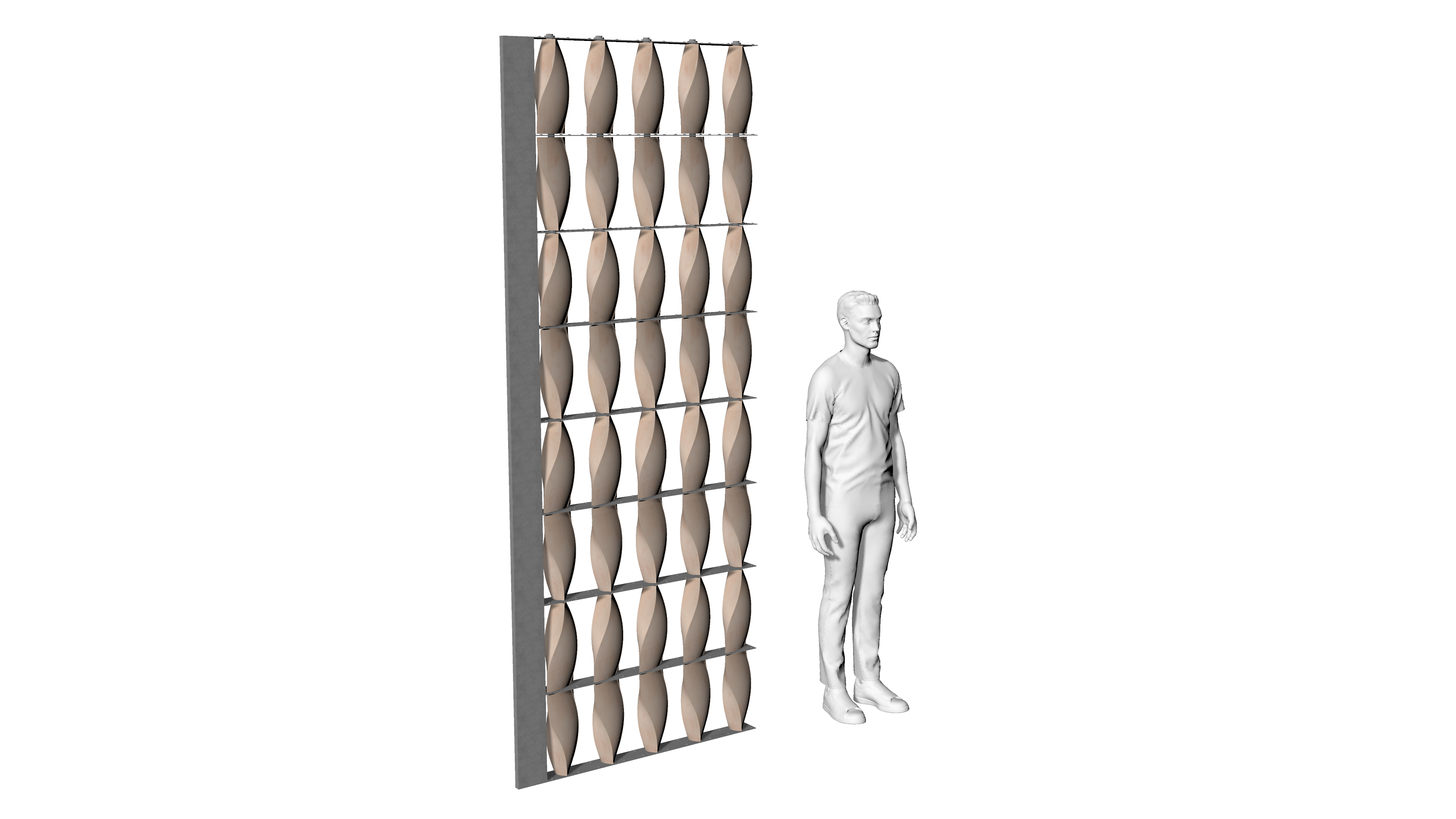 Renderings showcasing the final three ceramic modules aggregated at the scale of a human.