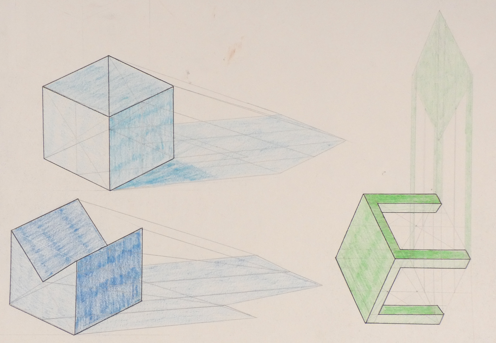 A set of sketches aimed at understanding shadows in drawing. 