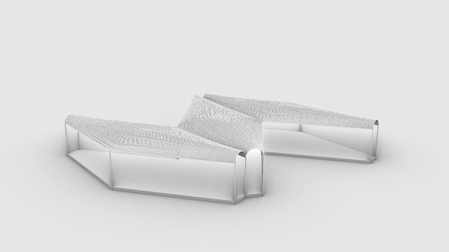 A Rhino render capture showcasing the form of the pavilion.