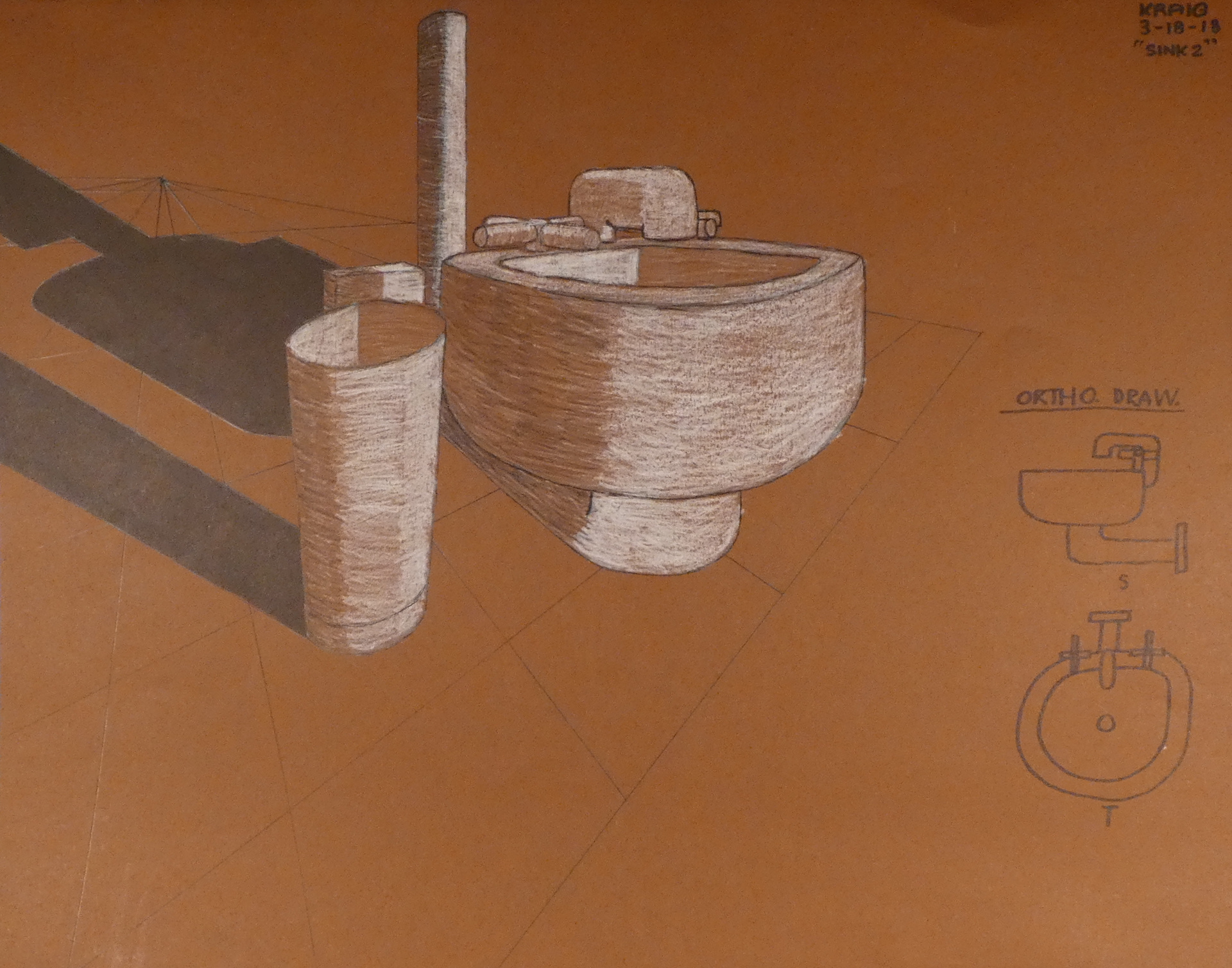 A perspective sketch showcasing a custom sink design.