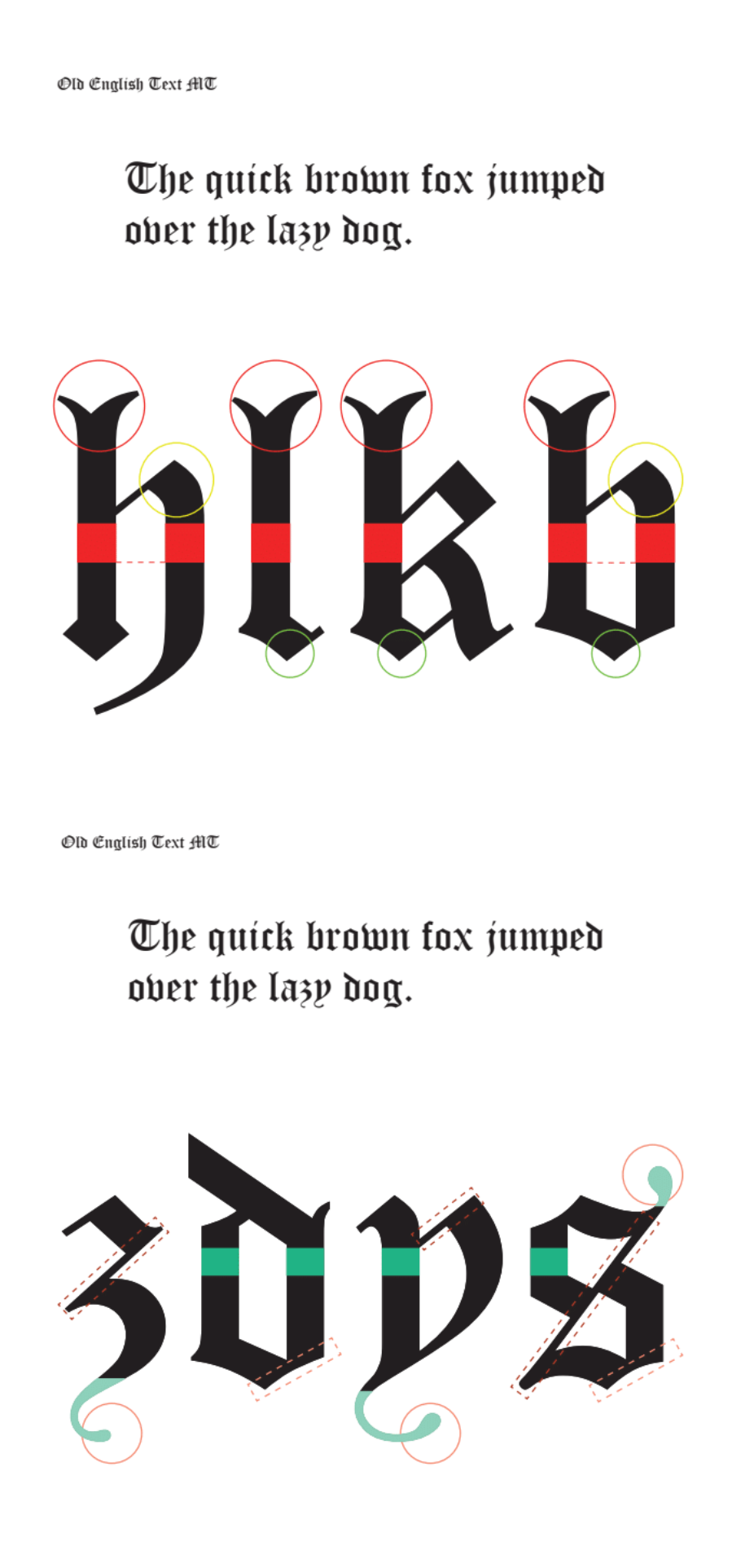 This image showcases the subtleties of the Old English MT font. This font was used to inform the architectural spaces that would be made through incorporating these unique font characteristics.
