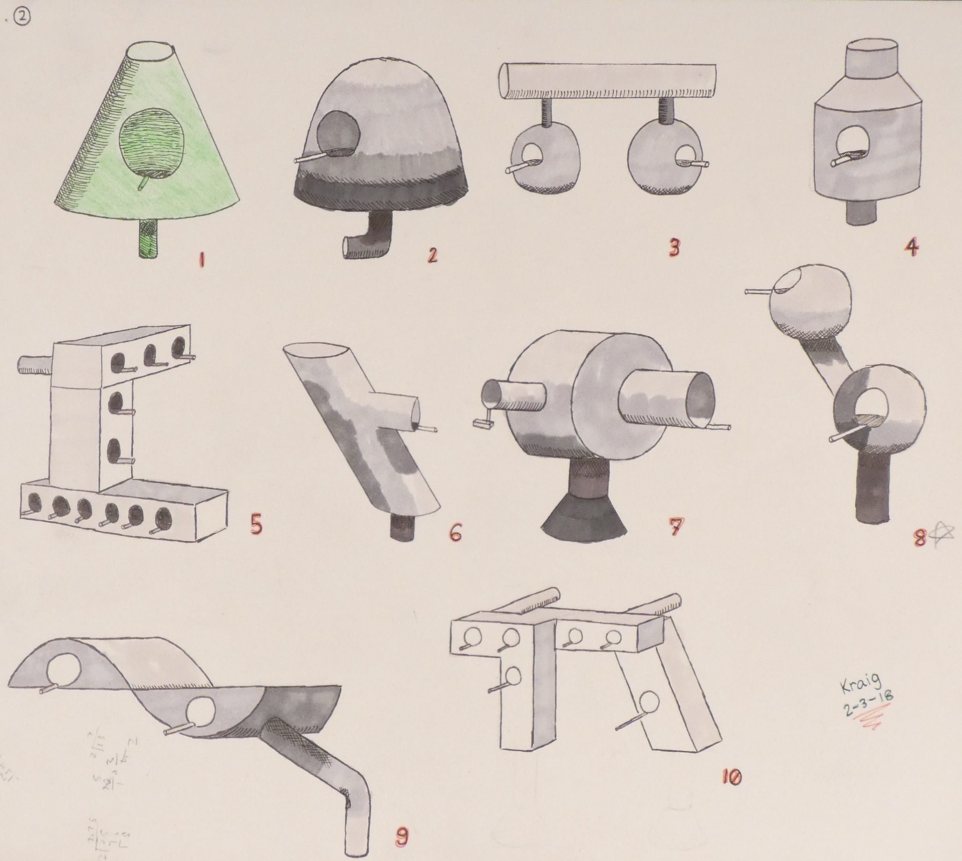A few birdhouse ideation sketches.