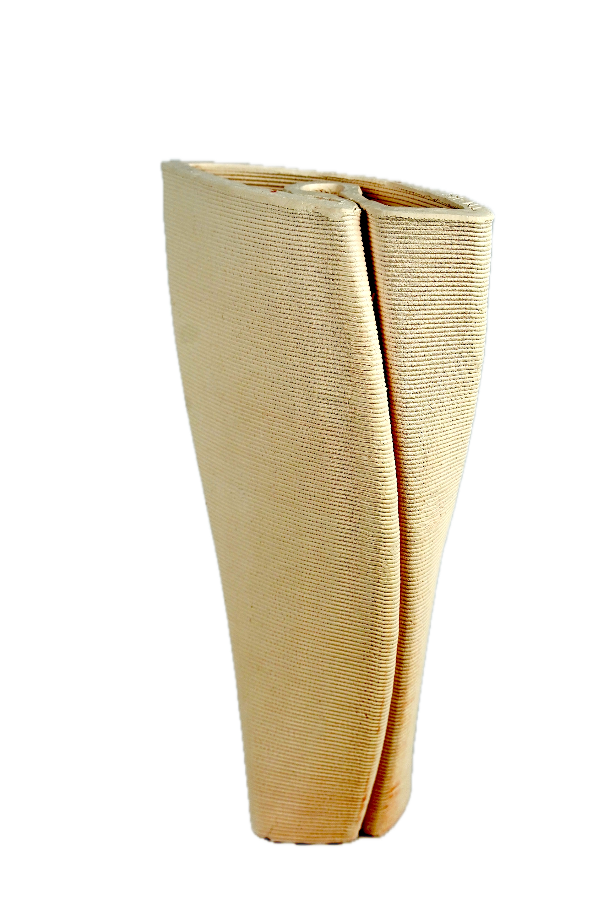 A shot of the finalized eye-shaped 3d printed ceramic module.