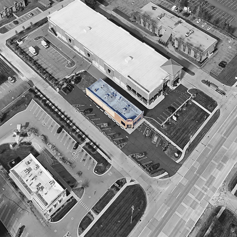 Aerial view of the store.