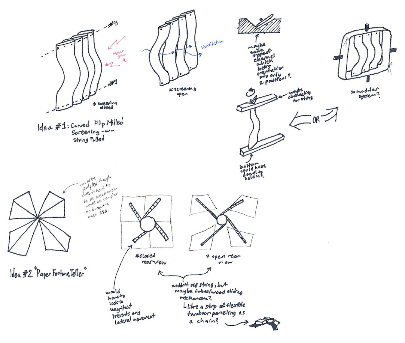 Initial project concept sketches for the modular screening device.