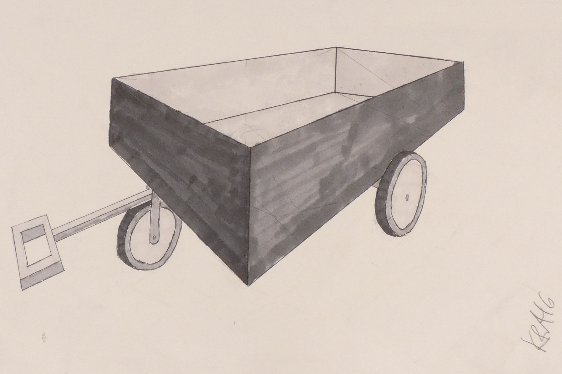 A sketch of a wagon. 