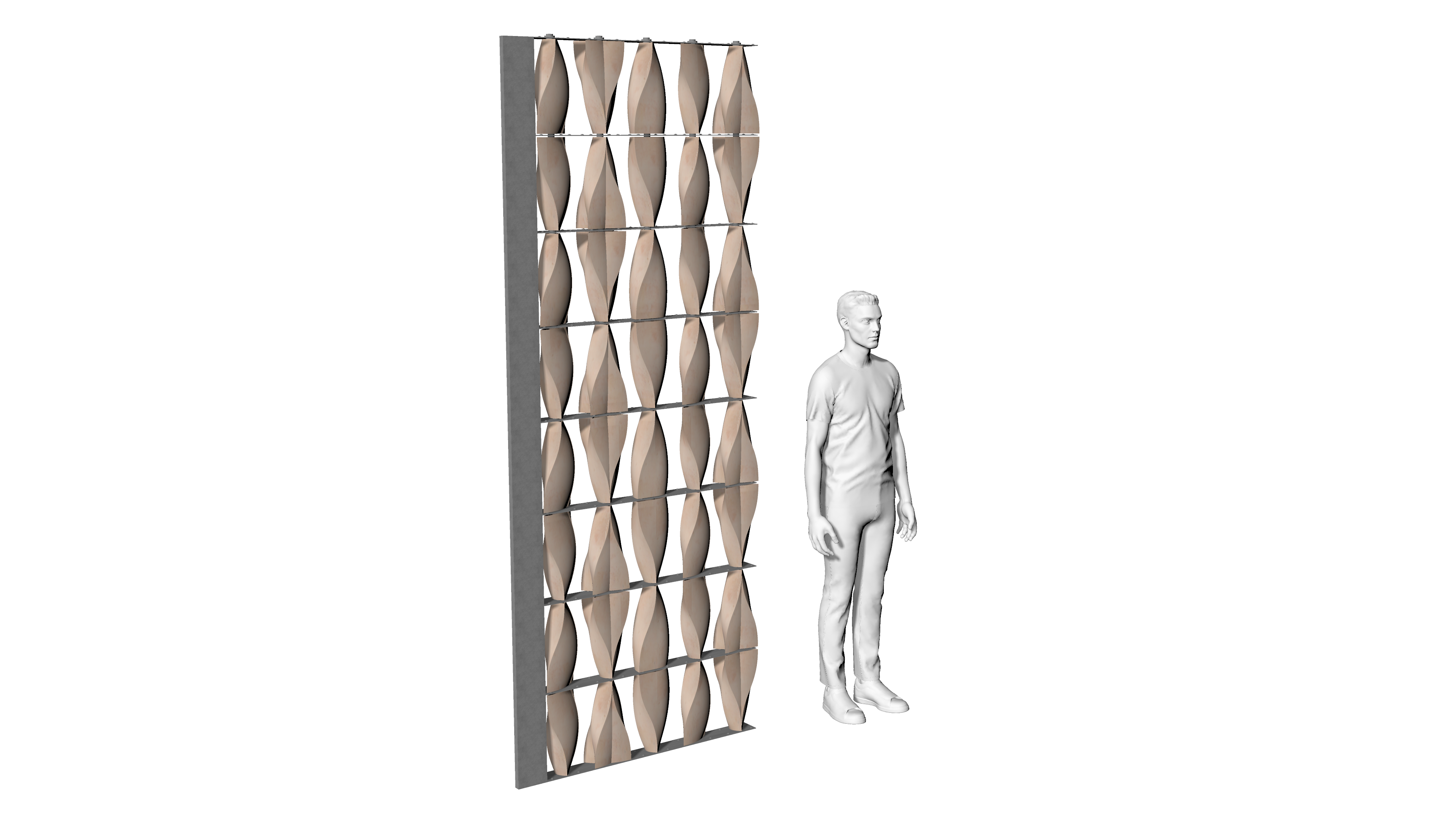 Renderings showcasing the final three ceramic modules aggregated at the scale of a human.