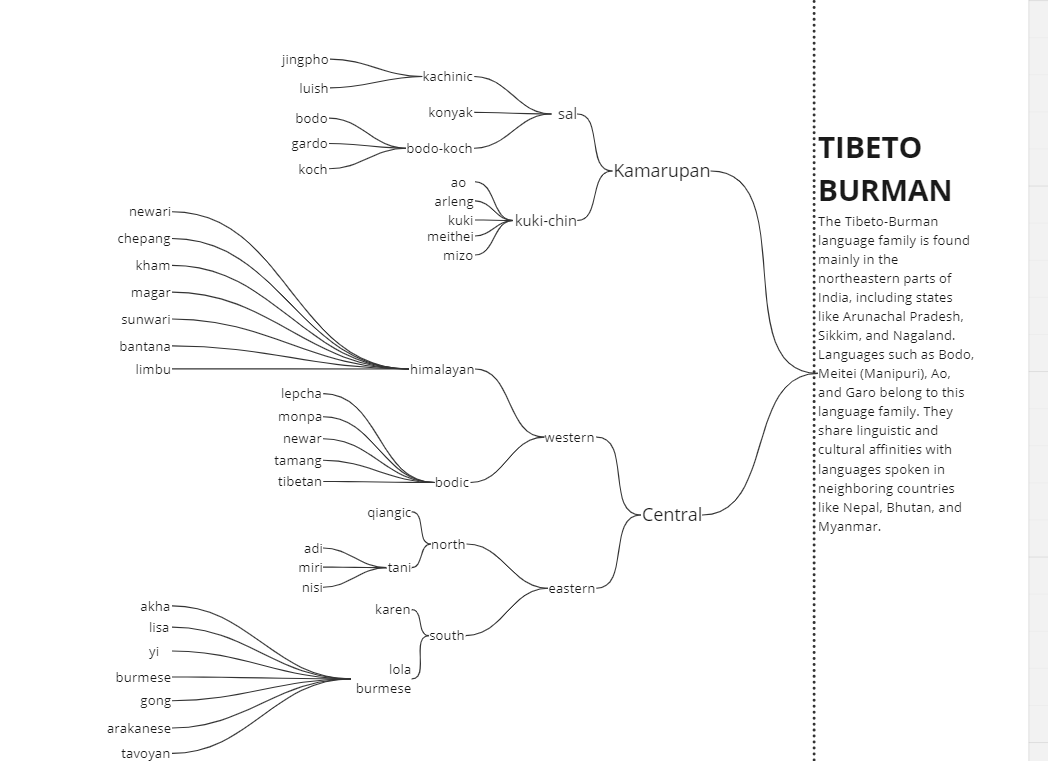 the Tibeto-Burman language family, prevalent in northeastern India, reflects historical connections with neighboring countries like Nepal, Bhutan, and Myanmar.