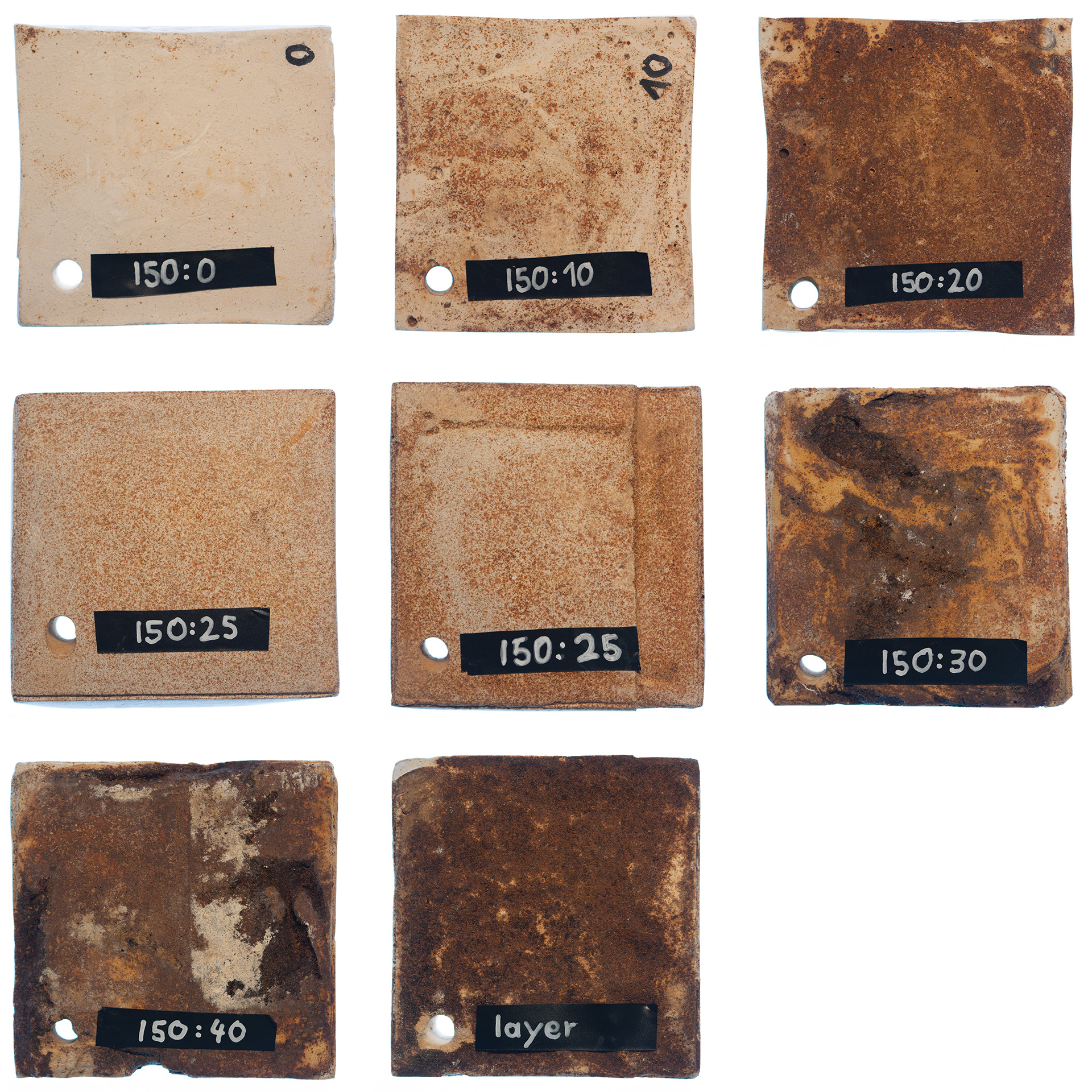 Samples of a plaster developed for Lucy