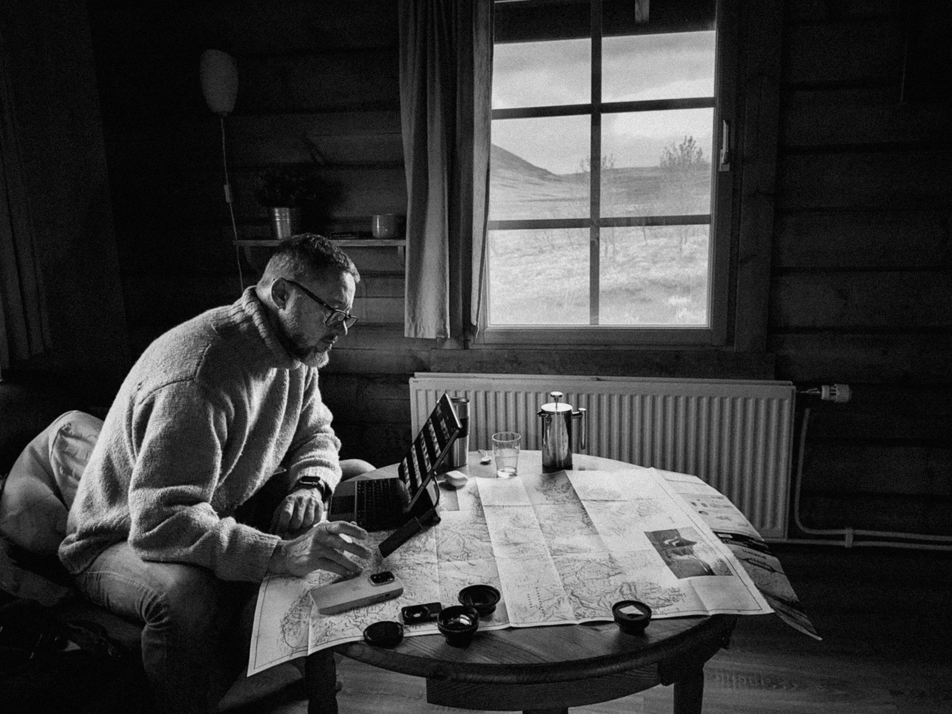 Remote editing in a remote cabin, Iceland.