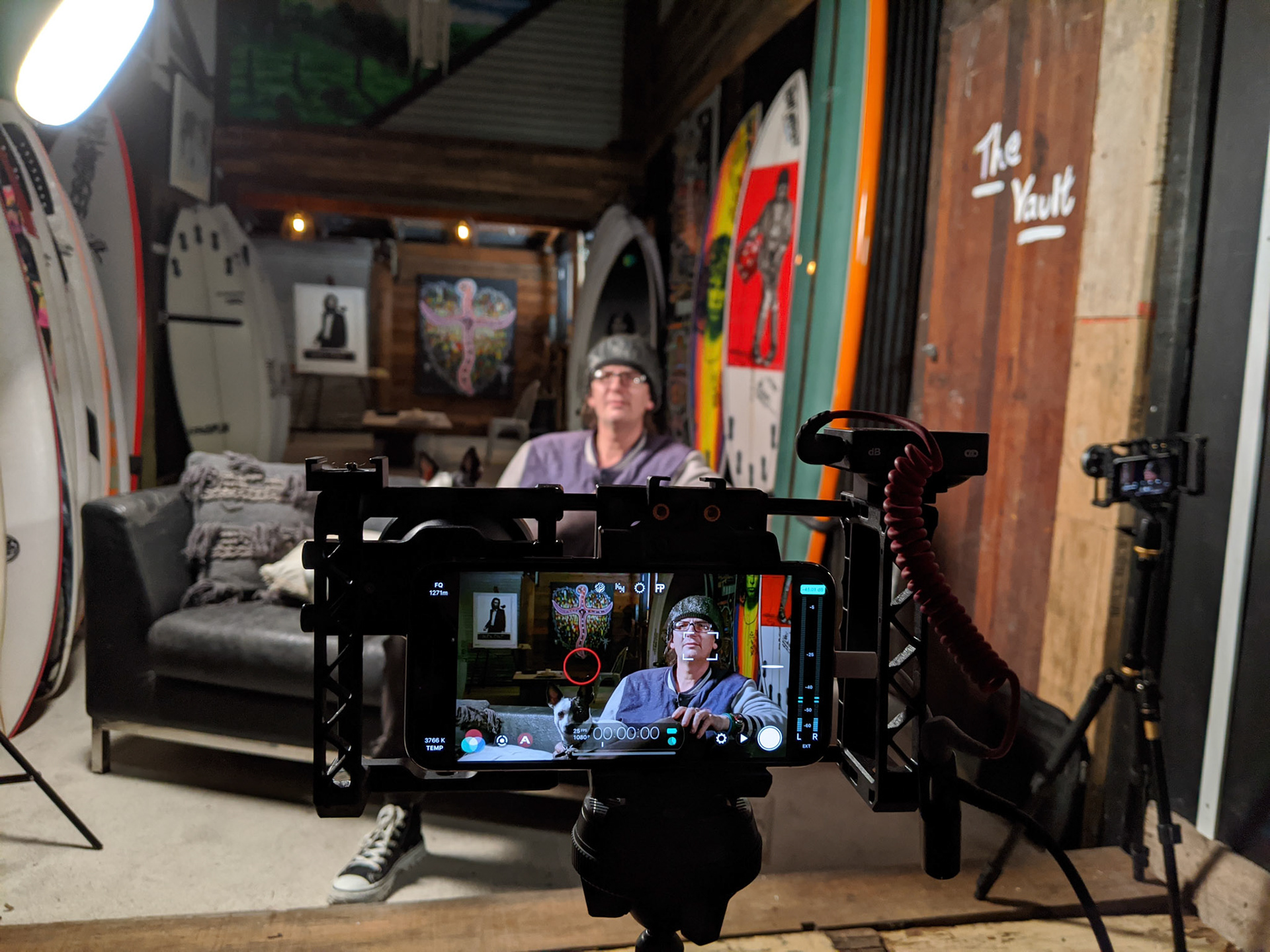 Two-iPhone interview in Beastgrip rigs with Beastgrip lenses and Rode WirelessGO mic 