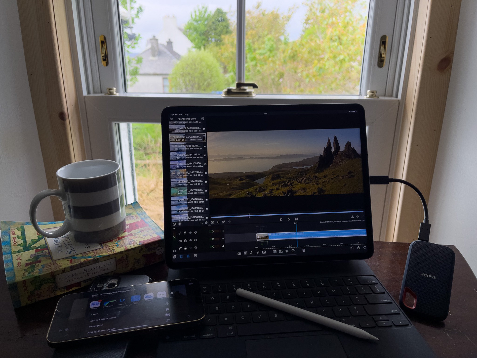 Mobile editing suite - iPad Pro connected to an external hard drive