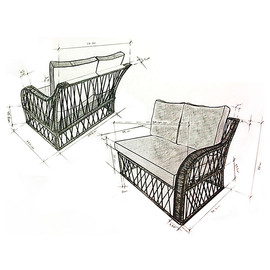 Nottingham Left-Handed End Chaise - Front & Back Design with Specifications