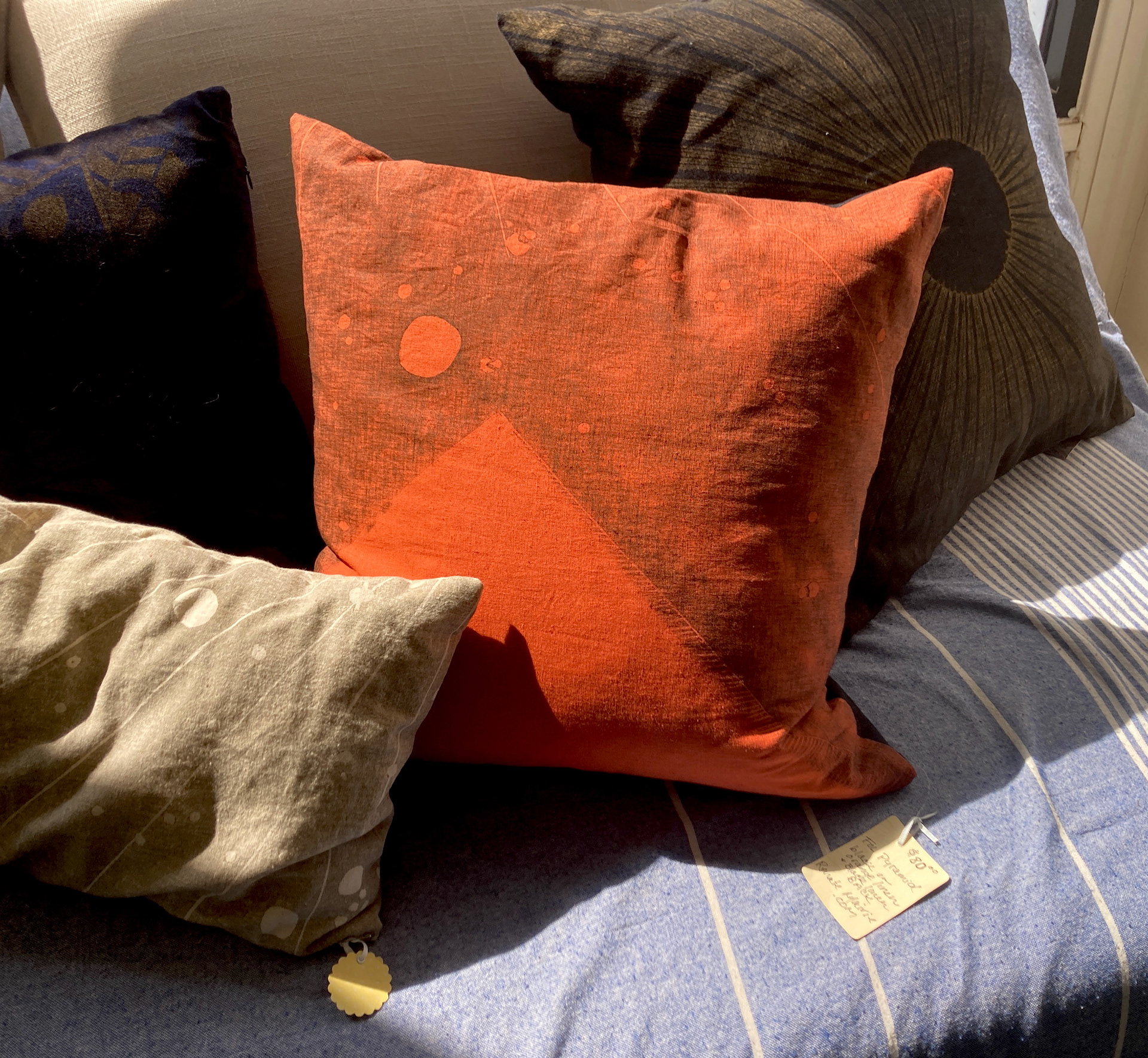 woodcut to fabric to pillows