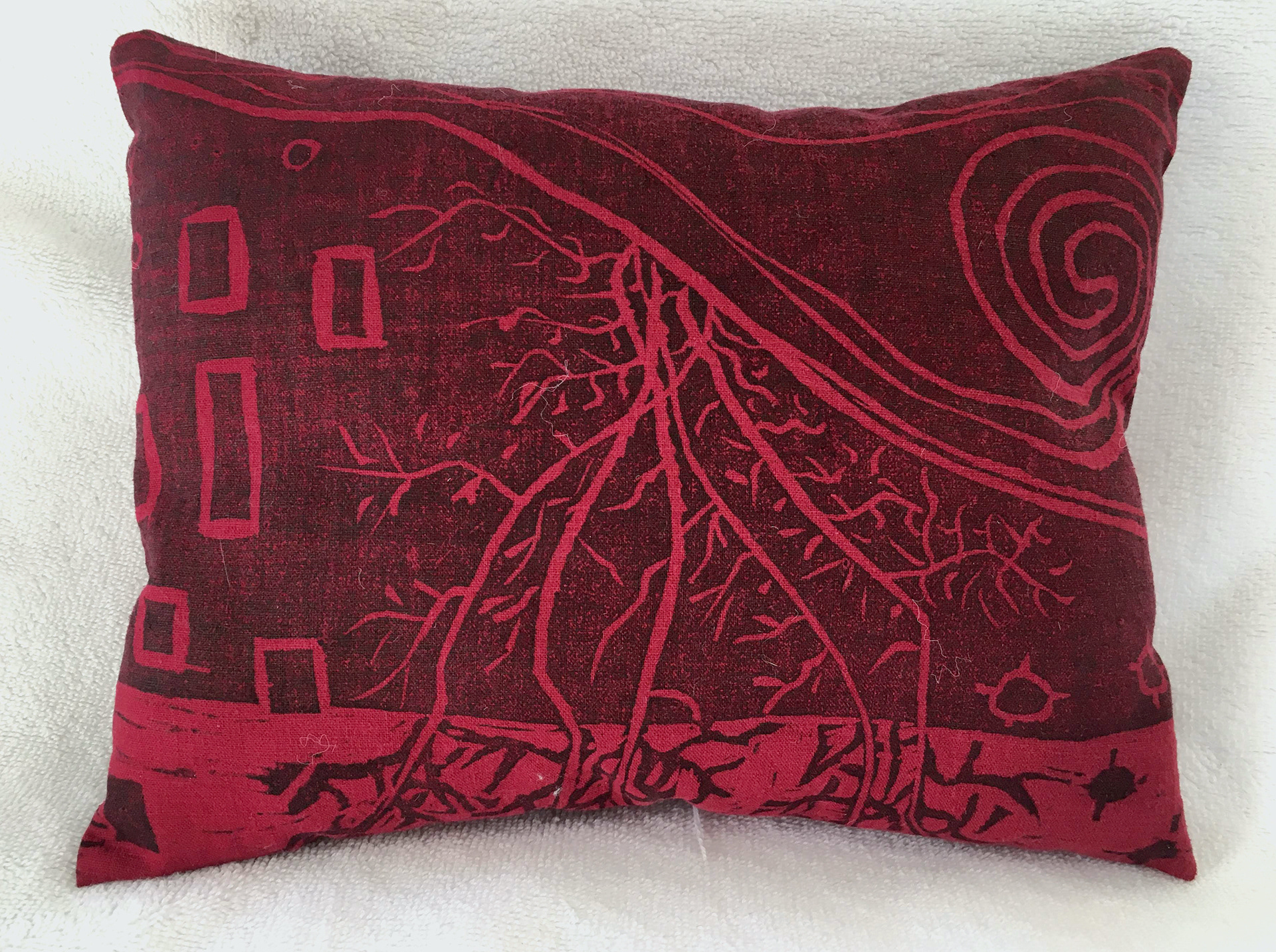 woodcut to fabric to pillow