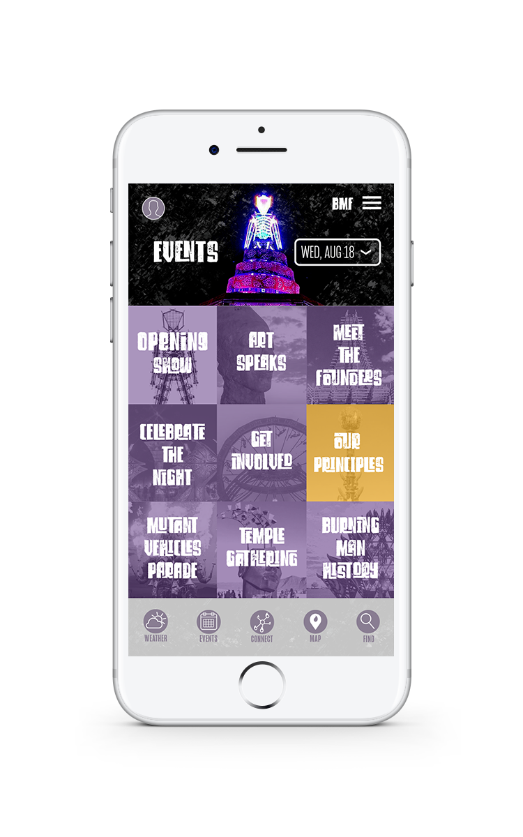 Burning Man Festival Mobile App Events Page