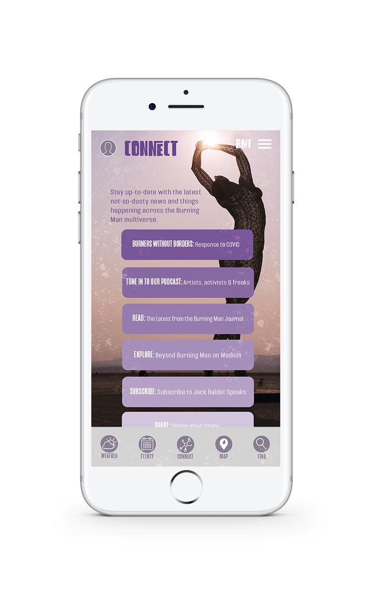 Burning Man Festival Mobile App Connect Page