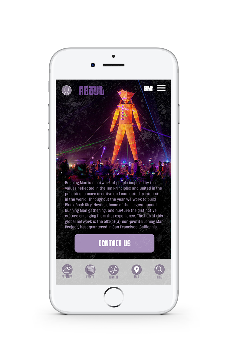 Burning Man Festival Mobile App About Page