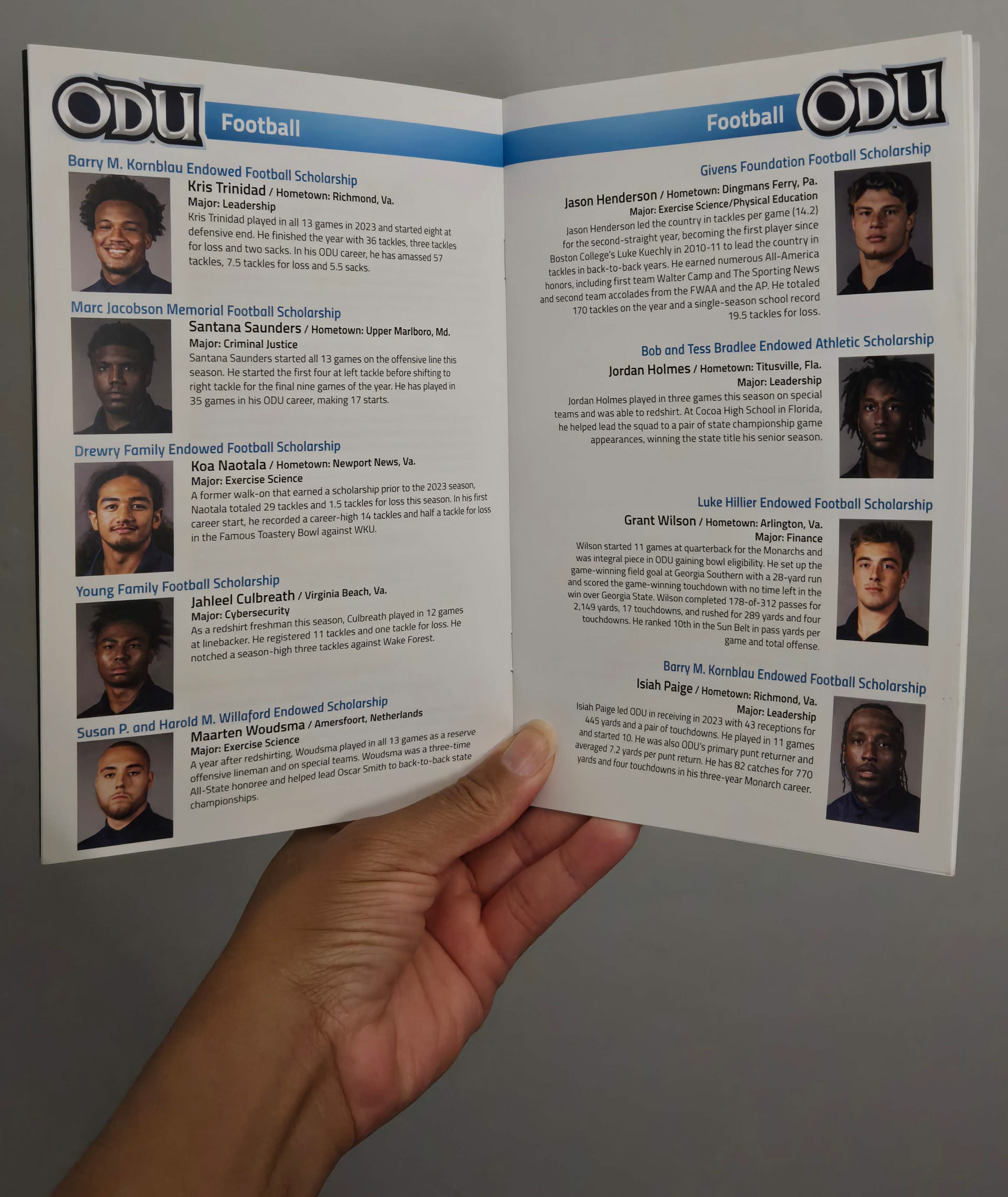 2024 ODU Athletics ESL Cover, Football Scholarship Recipients