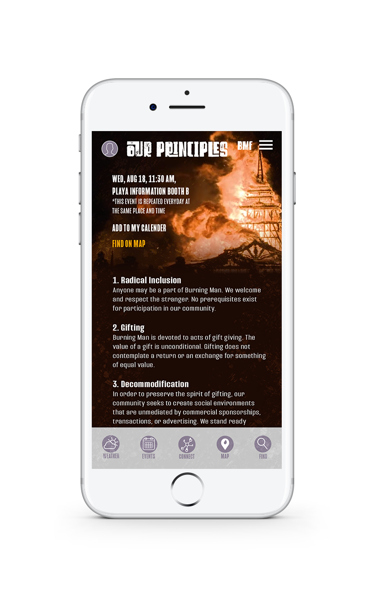 Burning Man Festival Mobile App Our Principles Page