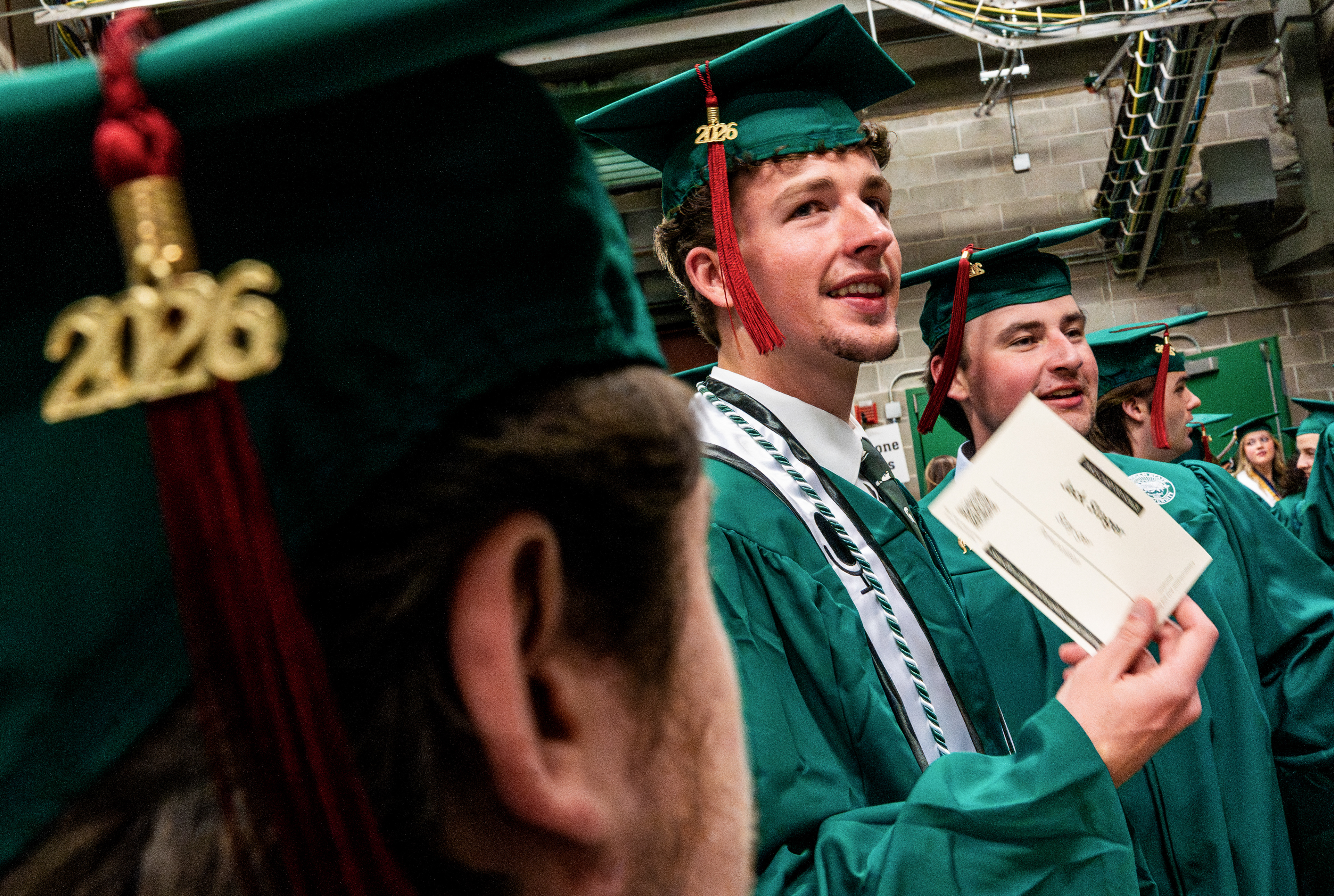 Jack Stuger, a Michigan State University graduate, waits before the College of Communication Arts and Sciences graduation ceremony at the Breslin Student Events Center on Michigan State University’s campus in East Lansing, Mich., on Friday, May 1, 2026.