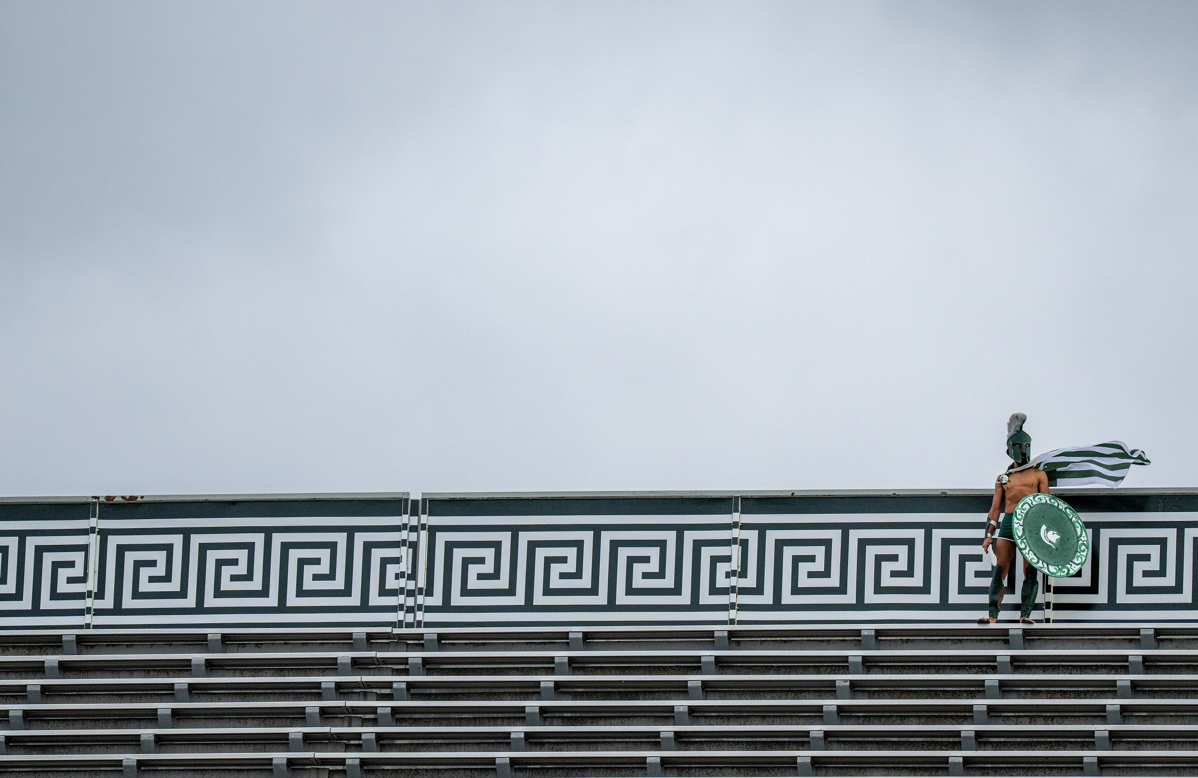 Michigan State Spartans fan stands ahead of the Michigan State University verses Boston College at Spartan Stadium in East Lansing, Michigan on Saturday, September 6, 2025.
