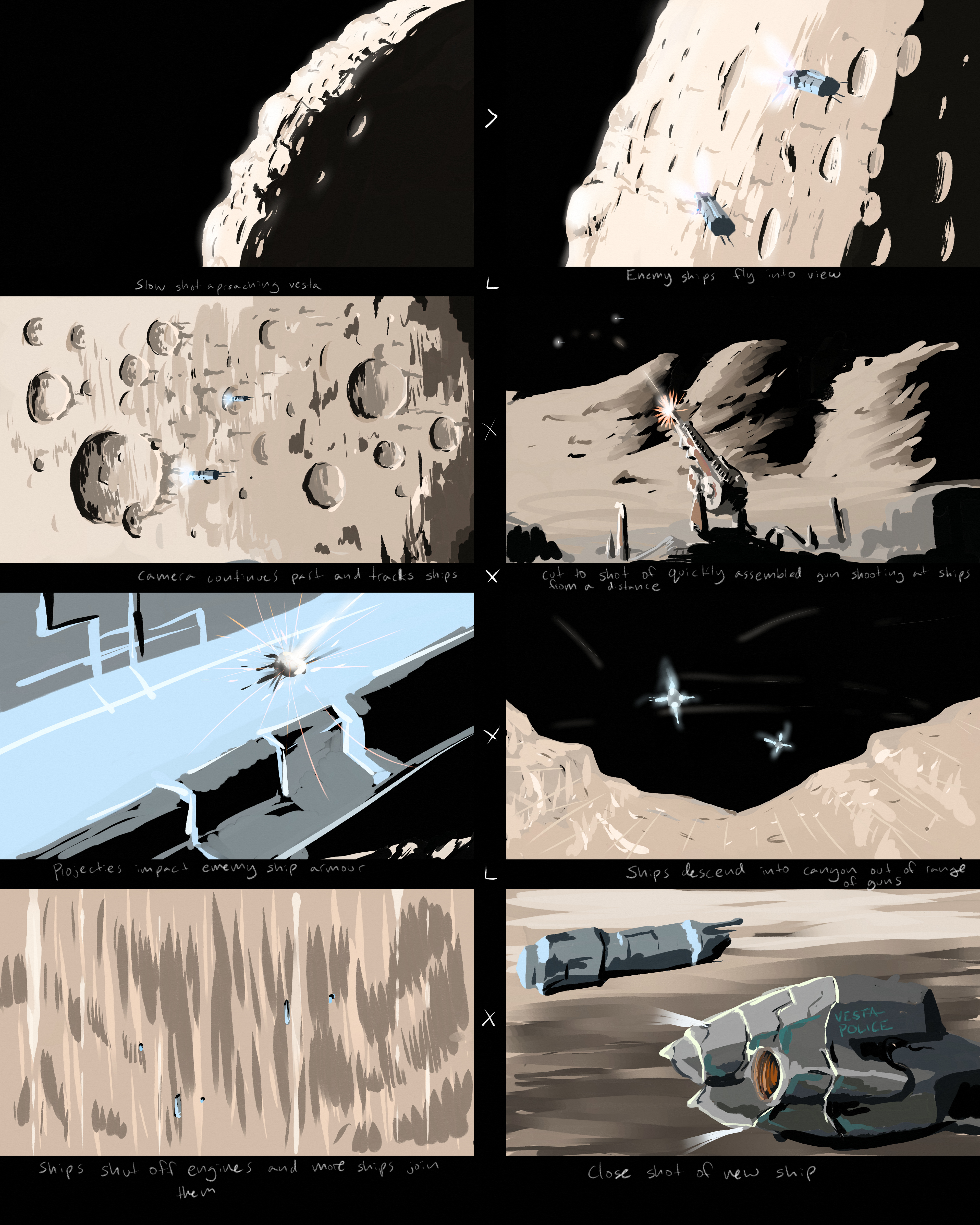 Asteroid animation storyboard