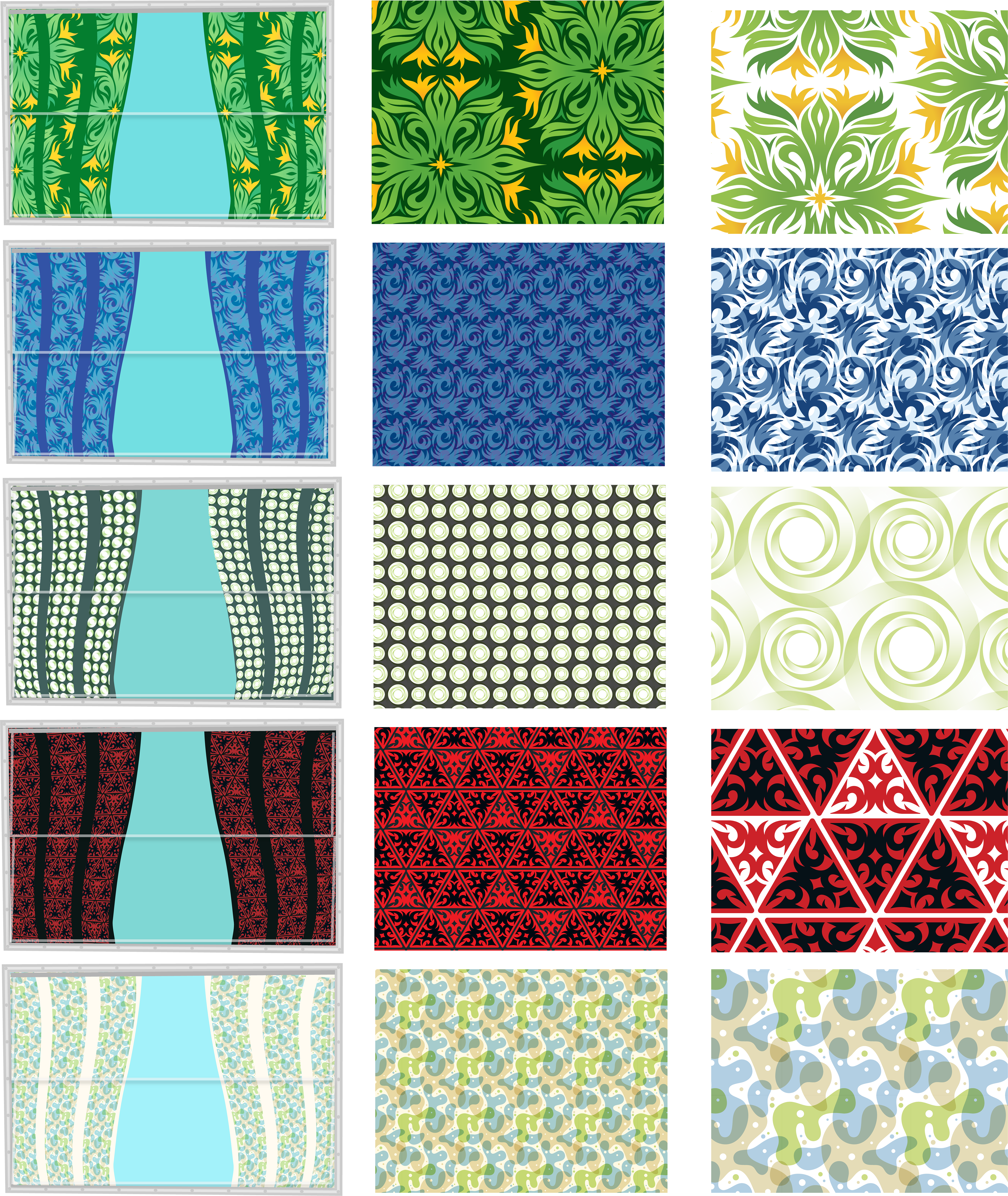 My Library of Curtains, my slight changes to preset Vonster patterns, original Vonster patterns from Illustrator