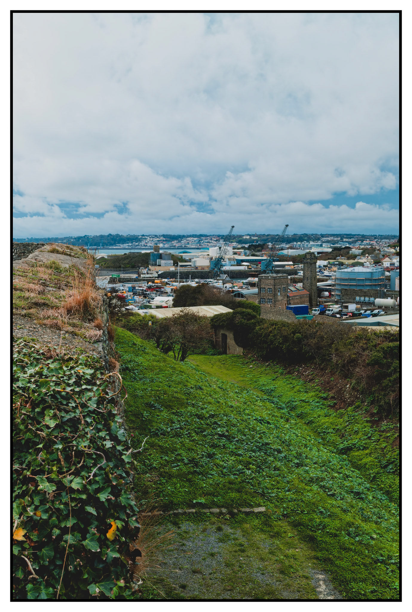 The industrial works and old quarry border the castle trenches