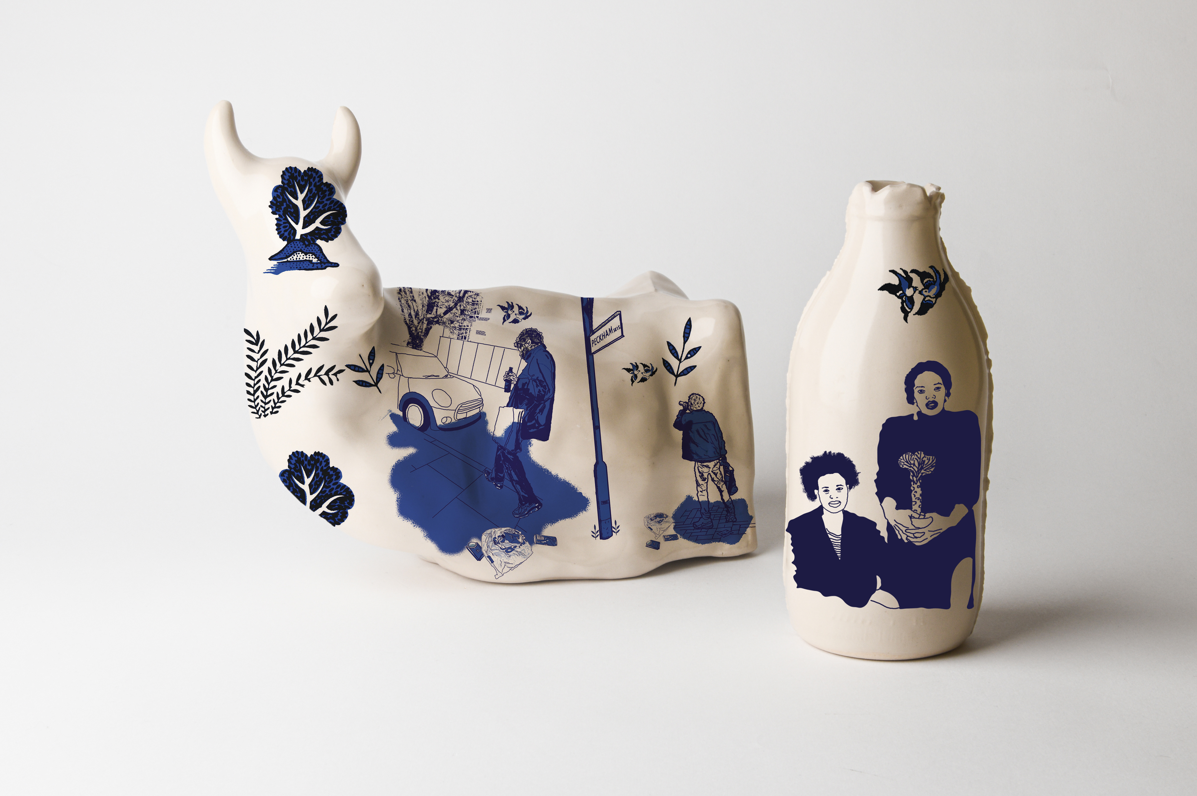 Large seated cow and bottle