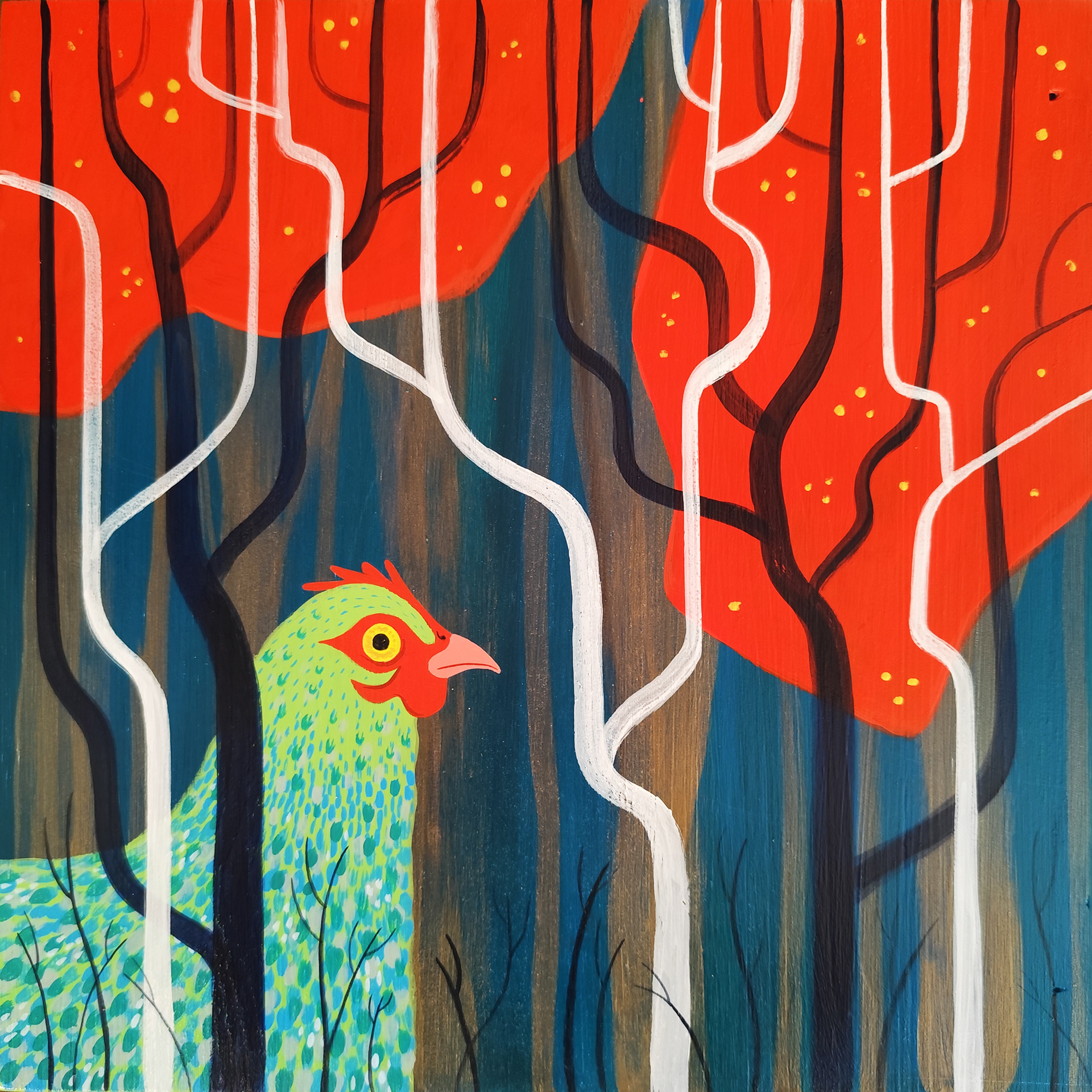 "Gallina nel bosco" 30x30cm