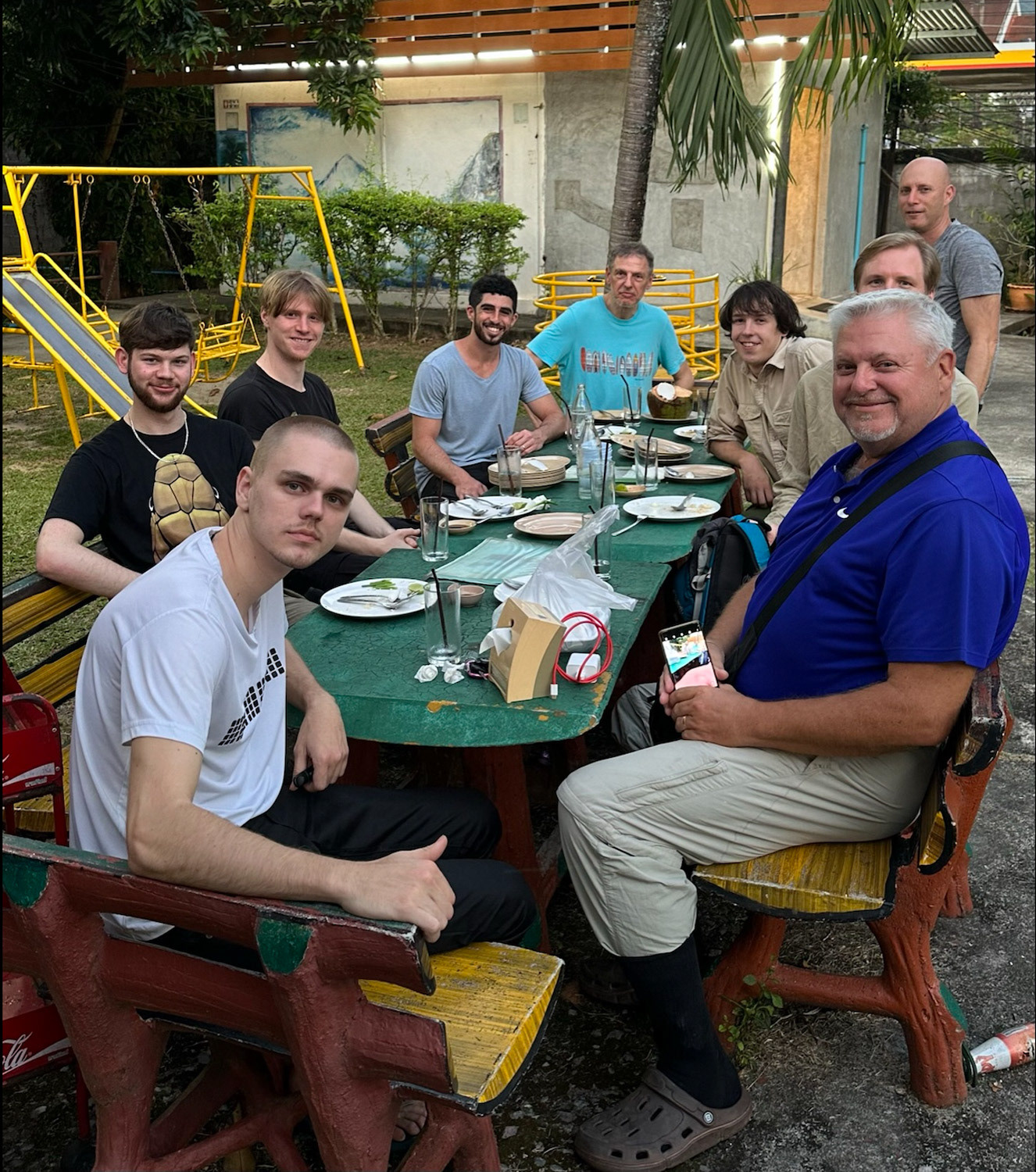 The group having dinner before the first night.