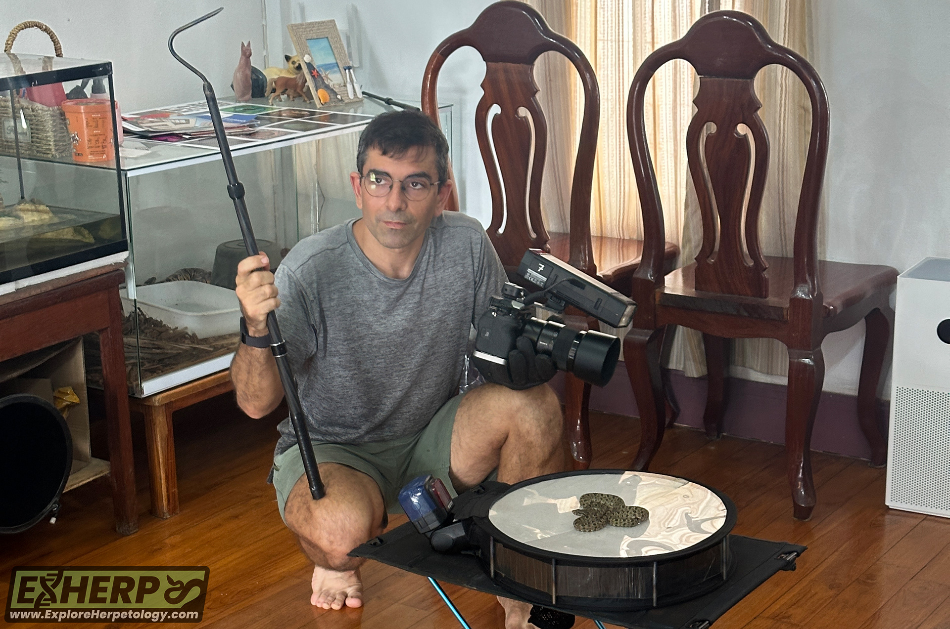 Nathanaël Maury photographing the new Protobothrops.