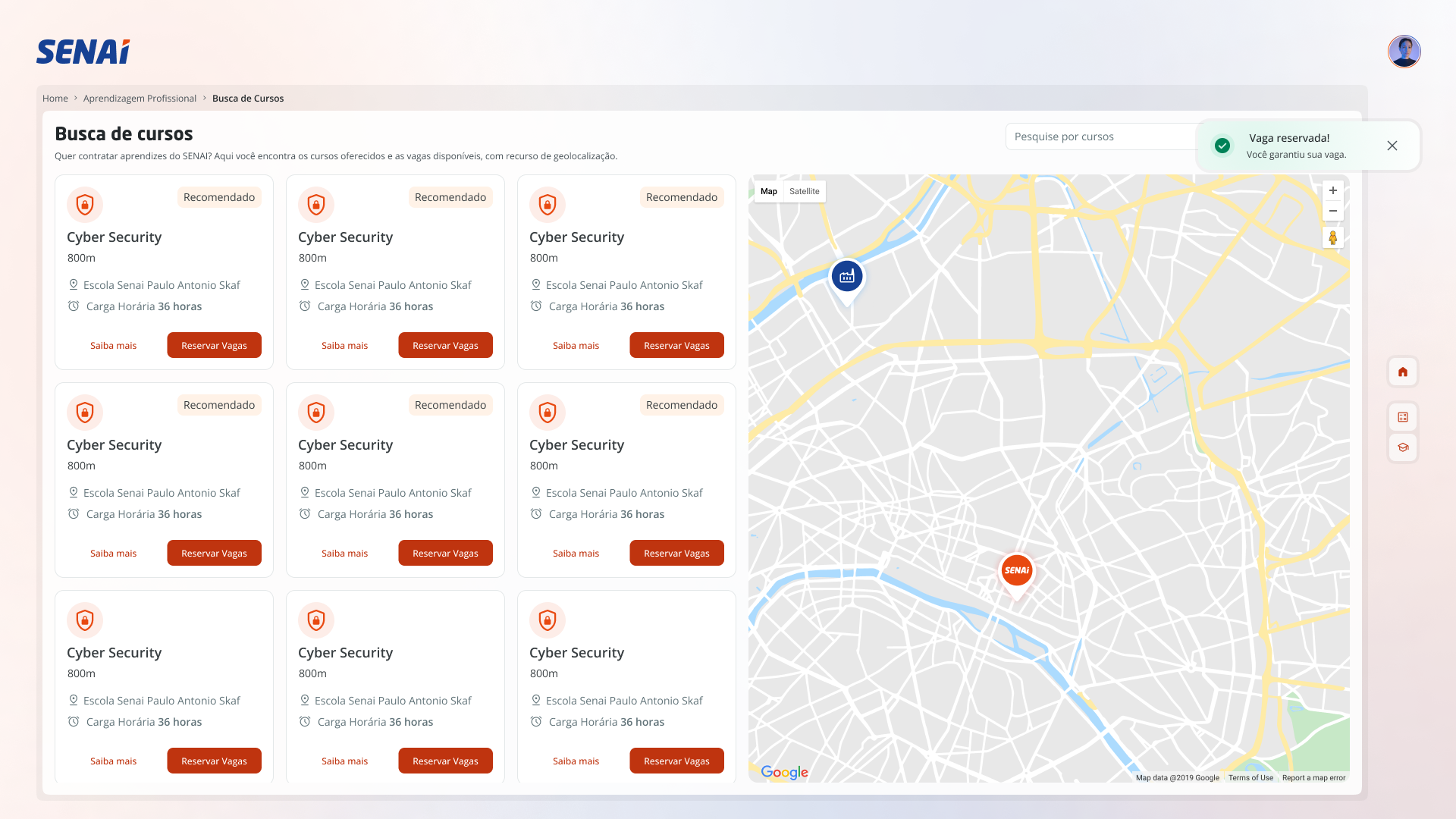 Tela de busca de cursos