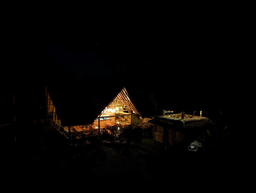 The lodge at night.