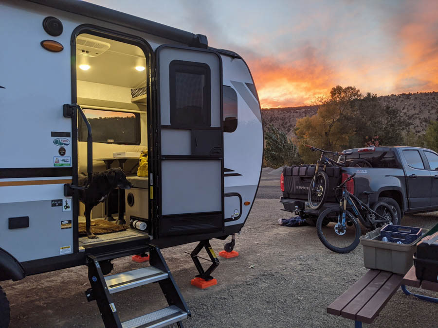 The evening graciously welcomes us to travel trailer ownership. Bev's was busy checking all systems and keeping us inline.