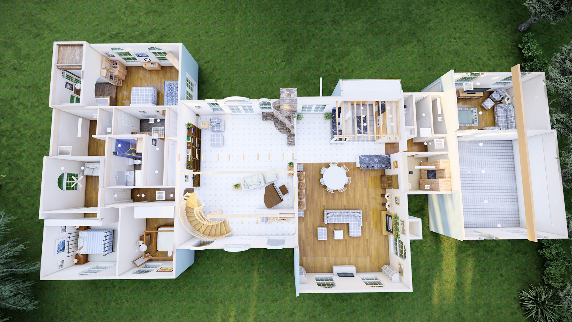 Overhead Render of Main House