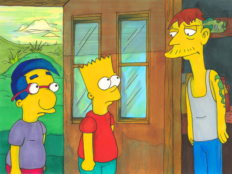 Milhouse and Bart talk with Cletus