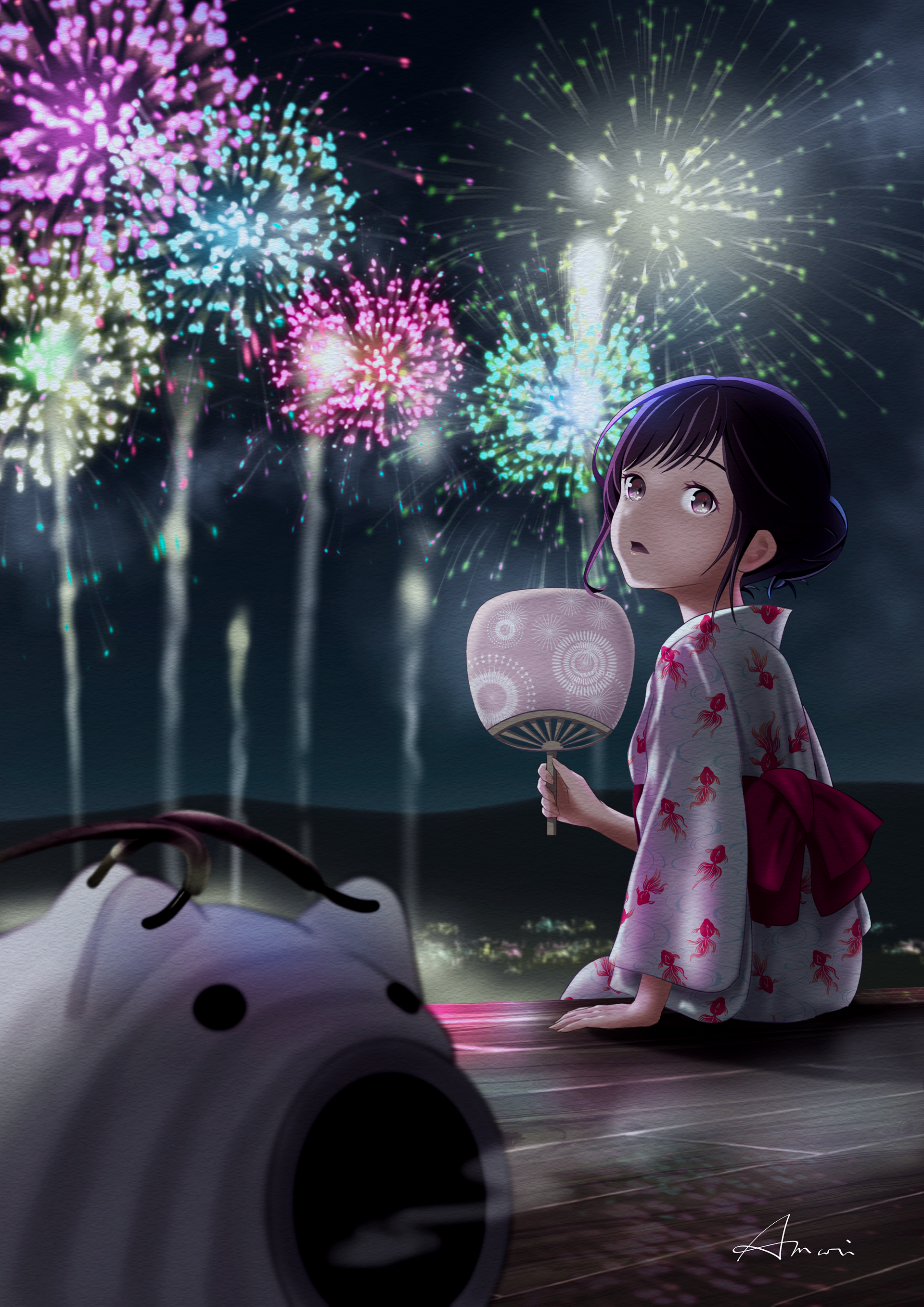 豚と花火と浴衣