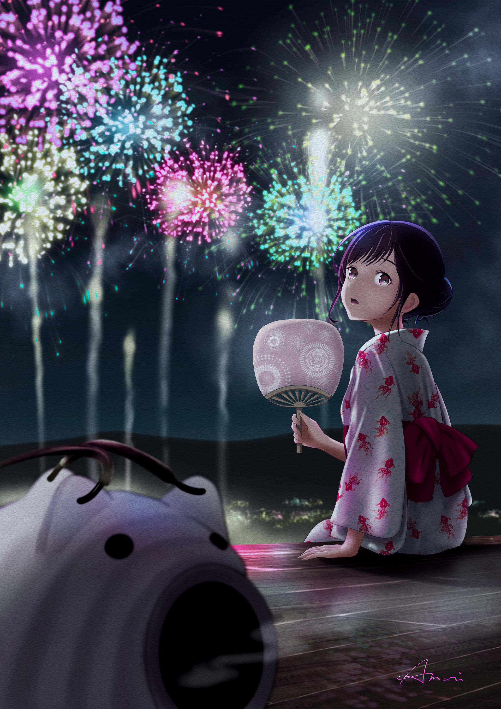 豚と花火と浴衣の夜