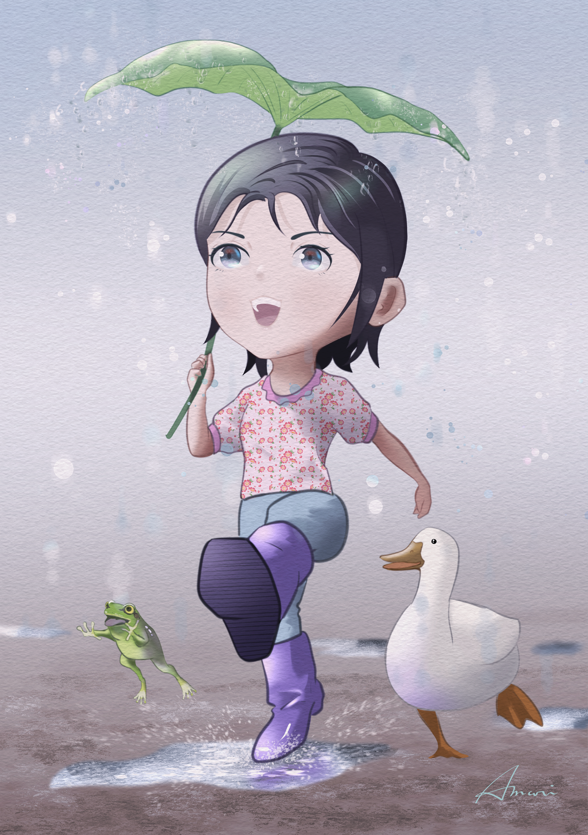 雨でもめげない子