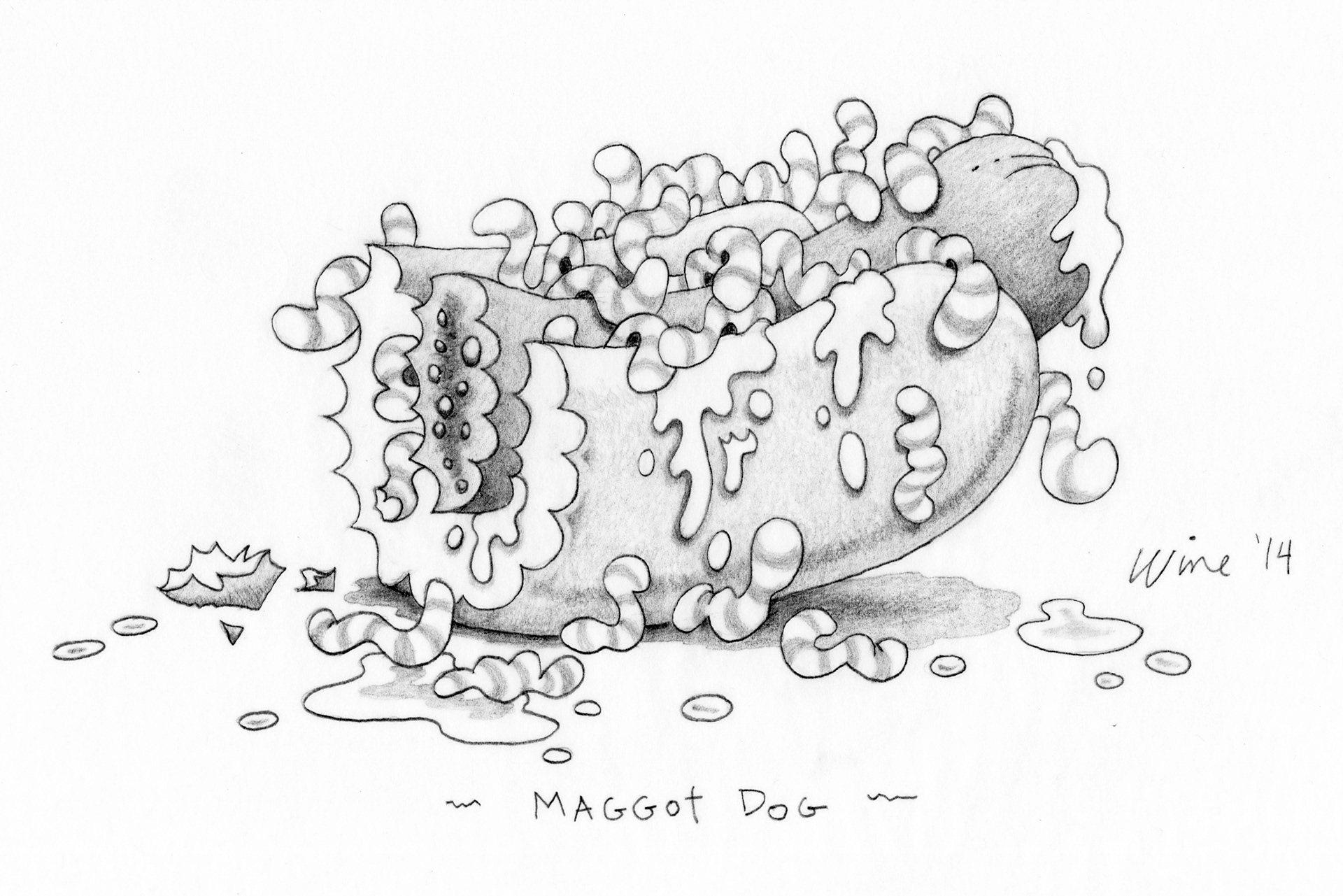 Maggot dog.  Pencil drawing.  2014