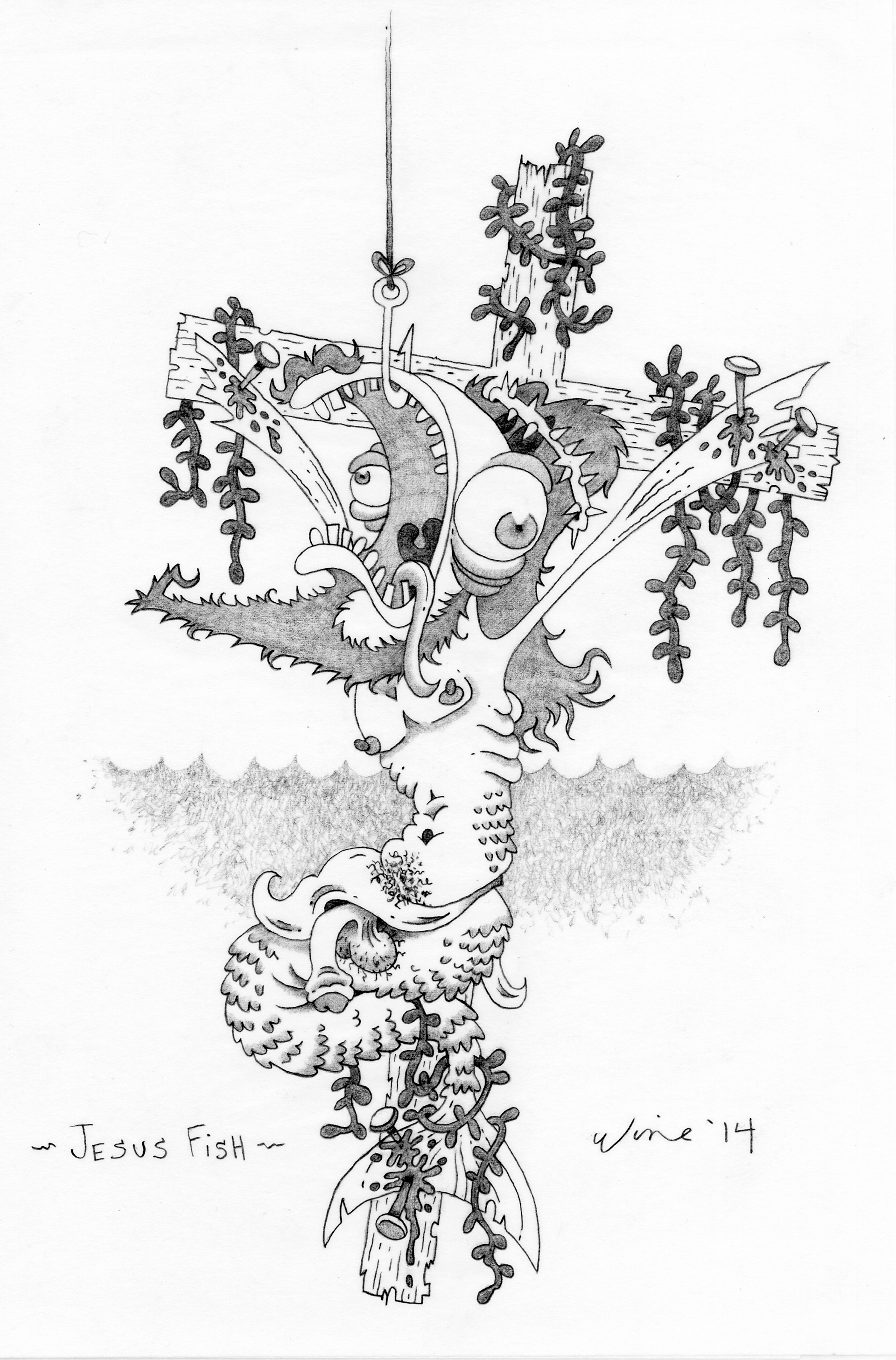 Jesus Fish.  Pencil drawing.  2014