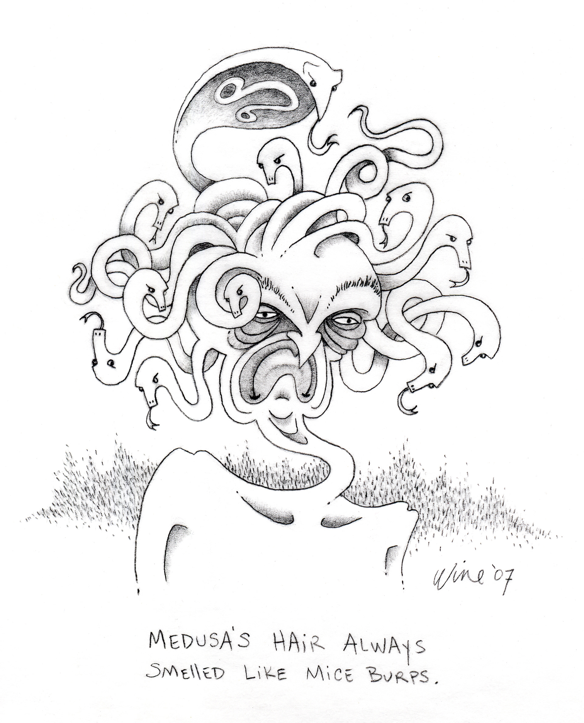 Mice burps.  Pencil drawing.  2007