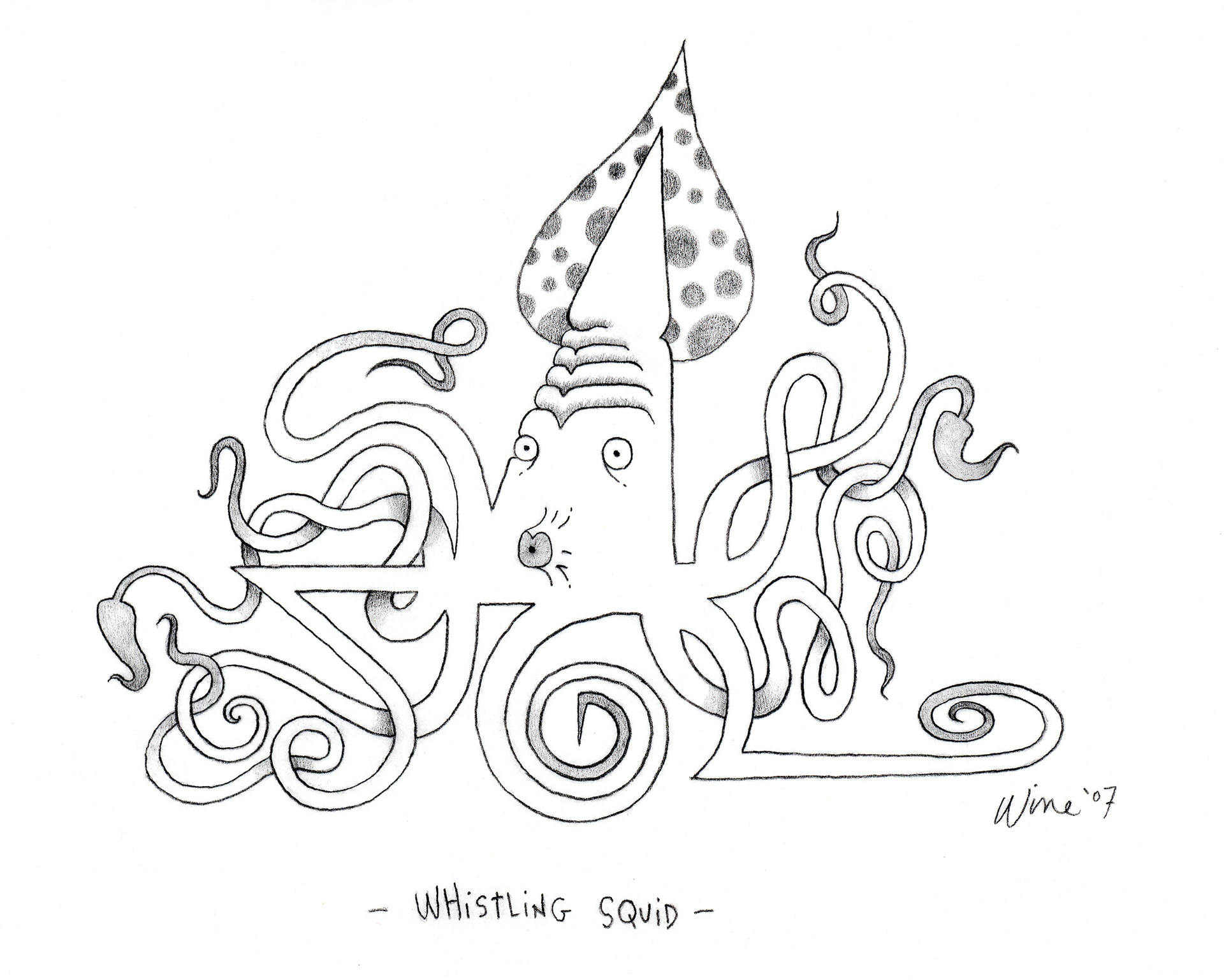 Whistling squid.  Pencil drawing.  2007