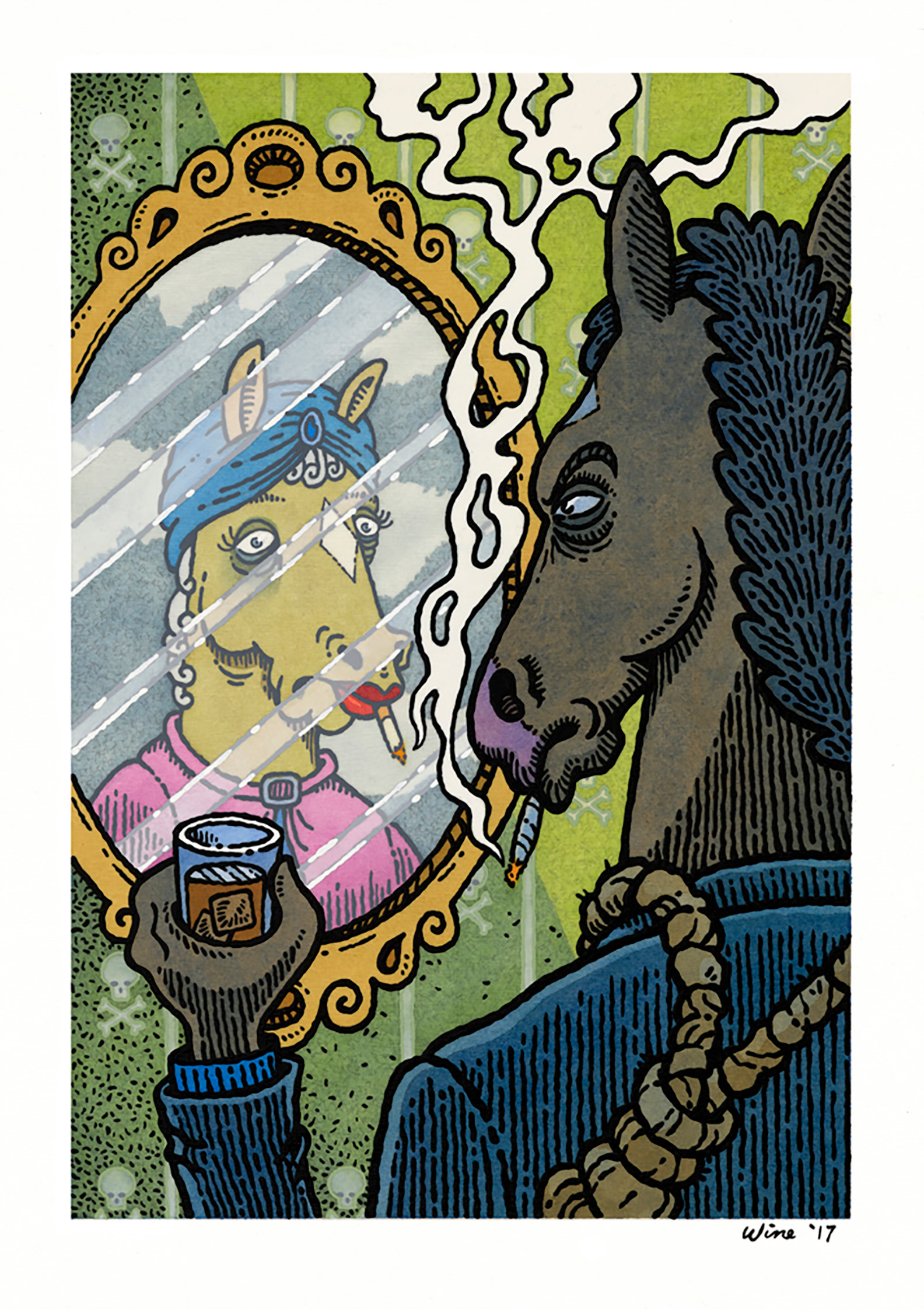 Reflecting BoJack.  Watercolor illustration.  2017