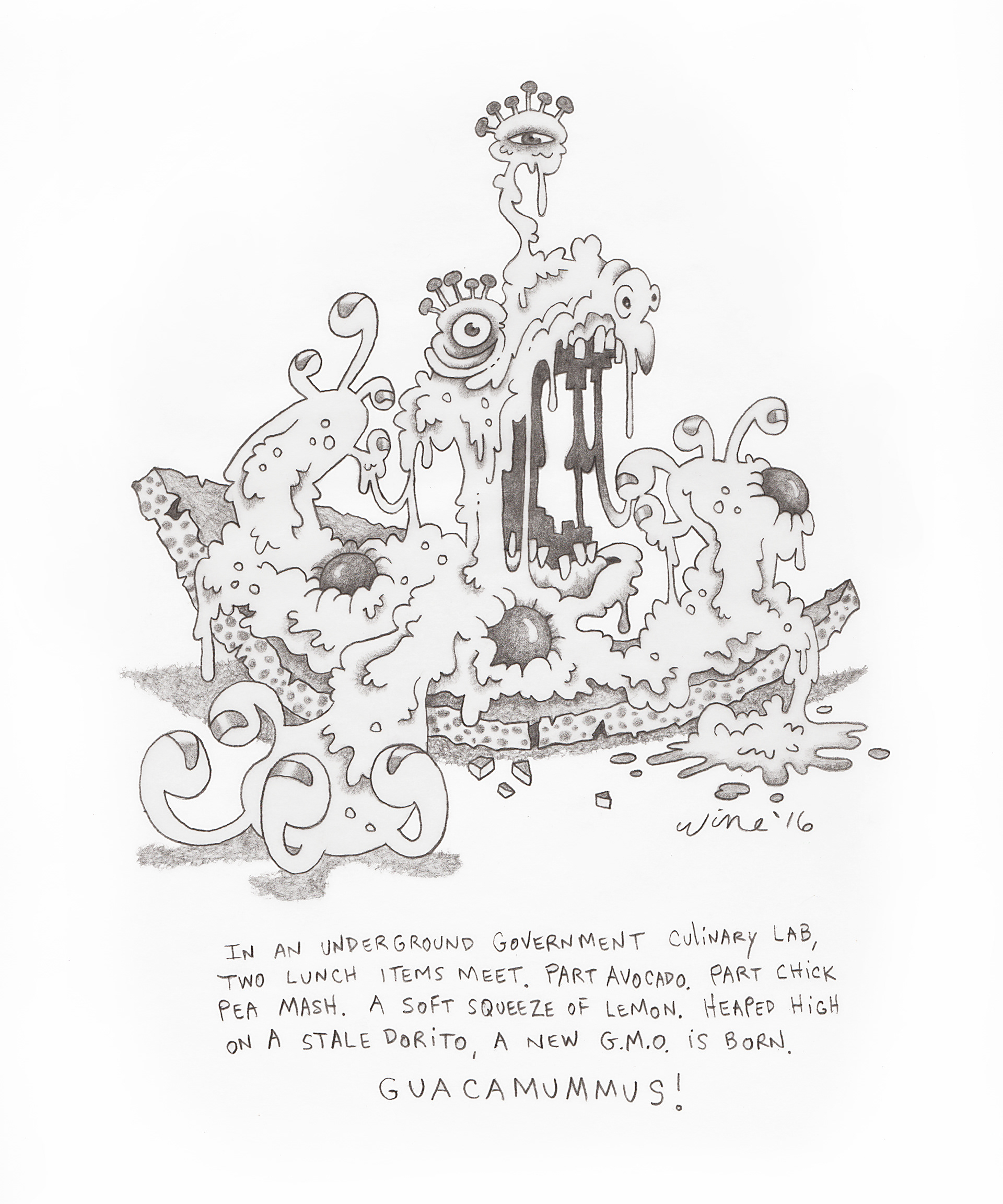 Guacamummus.  Pencil drawing.  2016