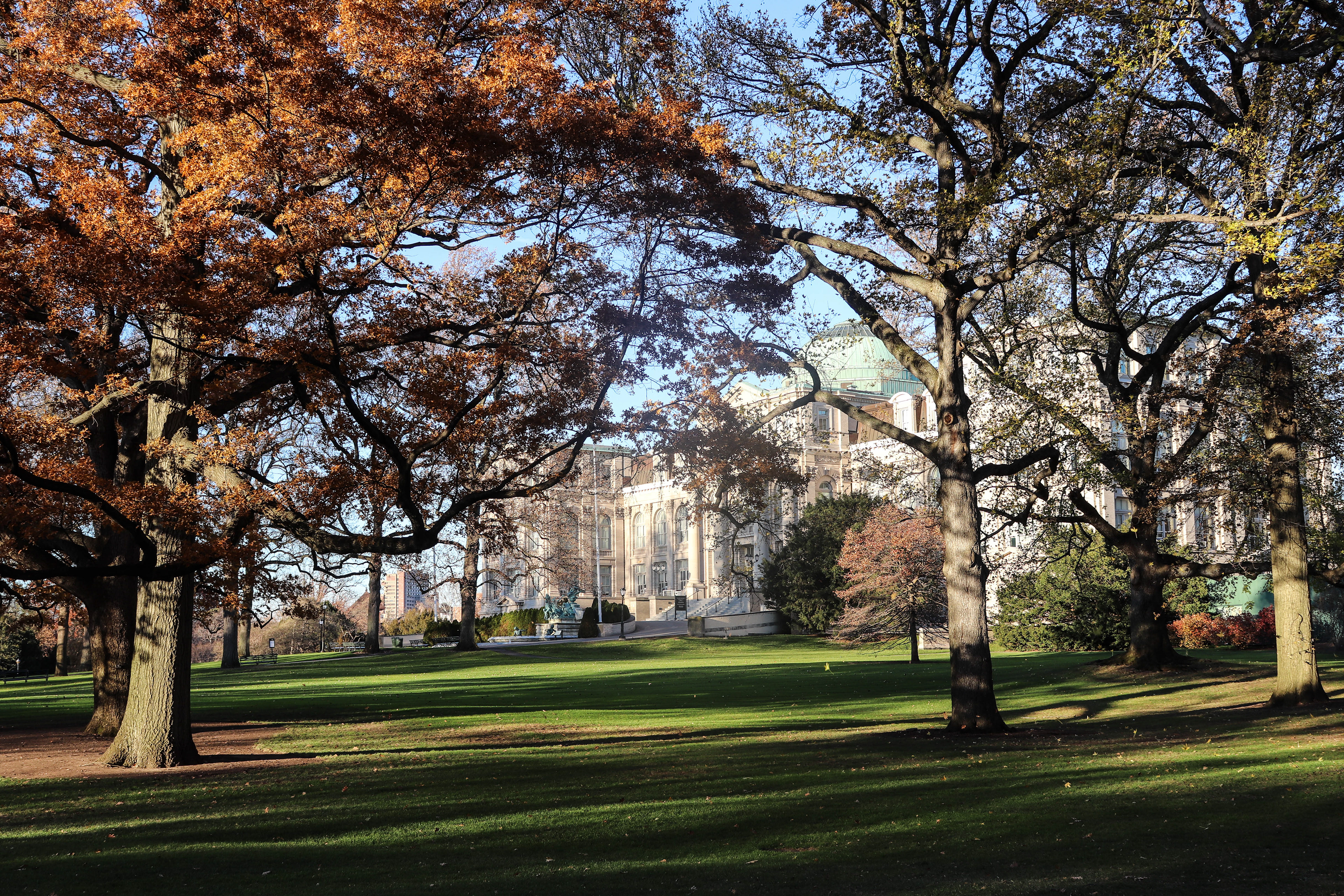 Mertz Library Building in the fall