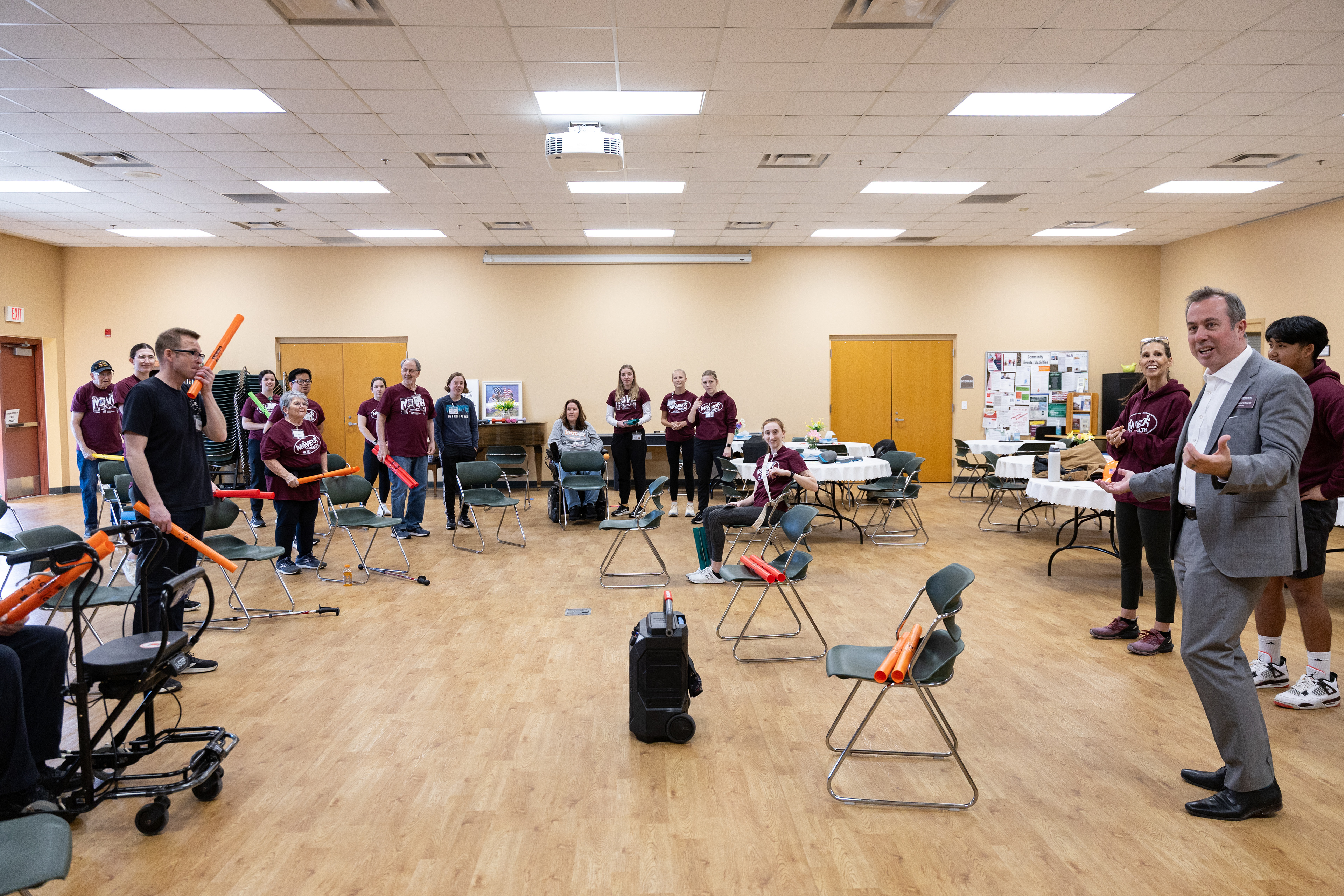 Central Michigan University 16th President Neil MacKinnon talks to the MOVE! For Health class at the Commission on Aging, 2200 S. Lincoln Rd., Mount Pleasant, Michigan, Thursday, March 20, 2025.
