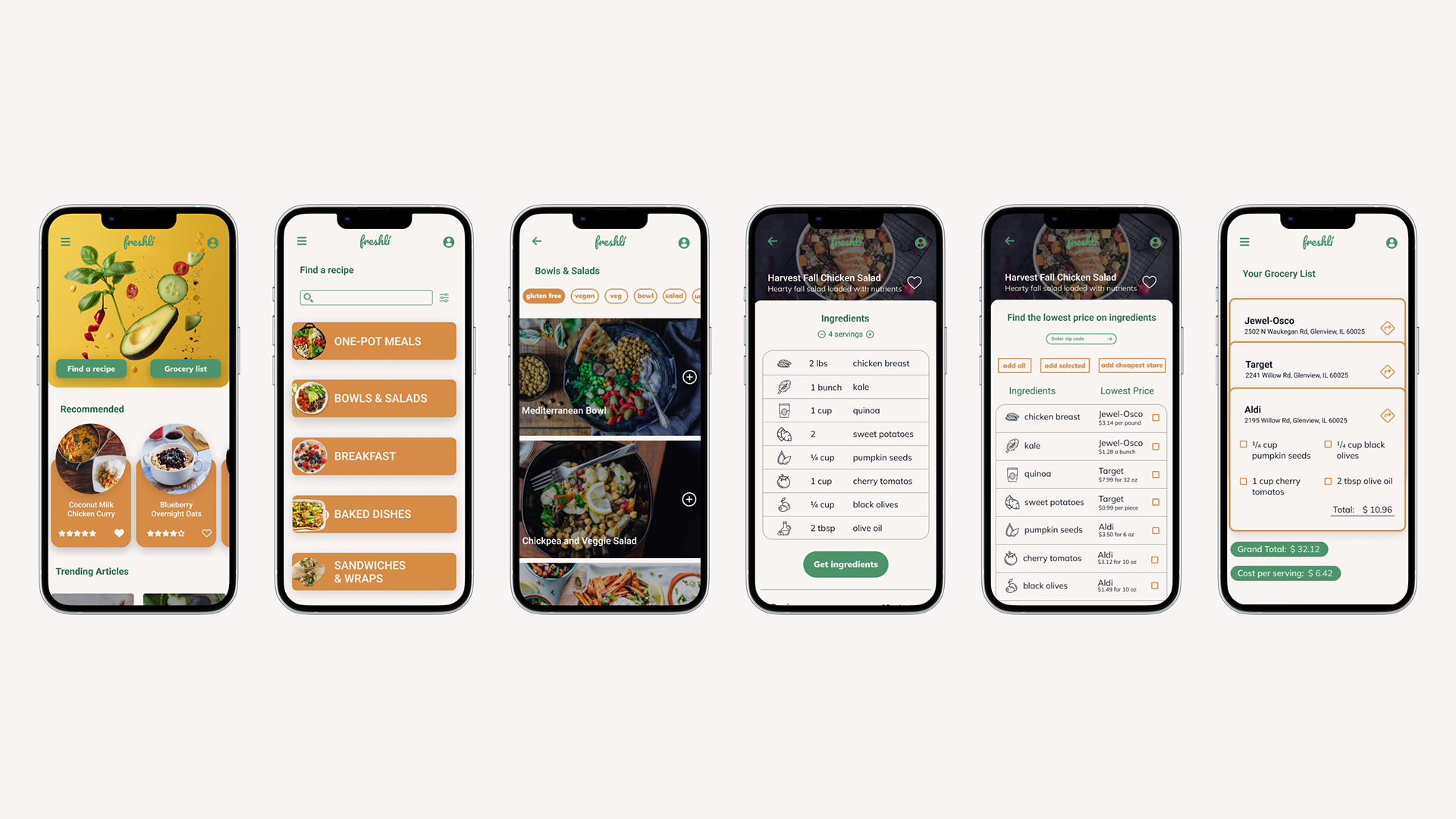 Mobile mockups of the app